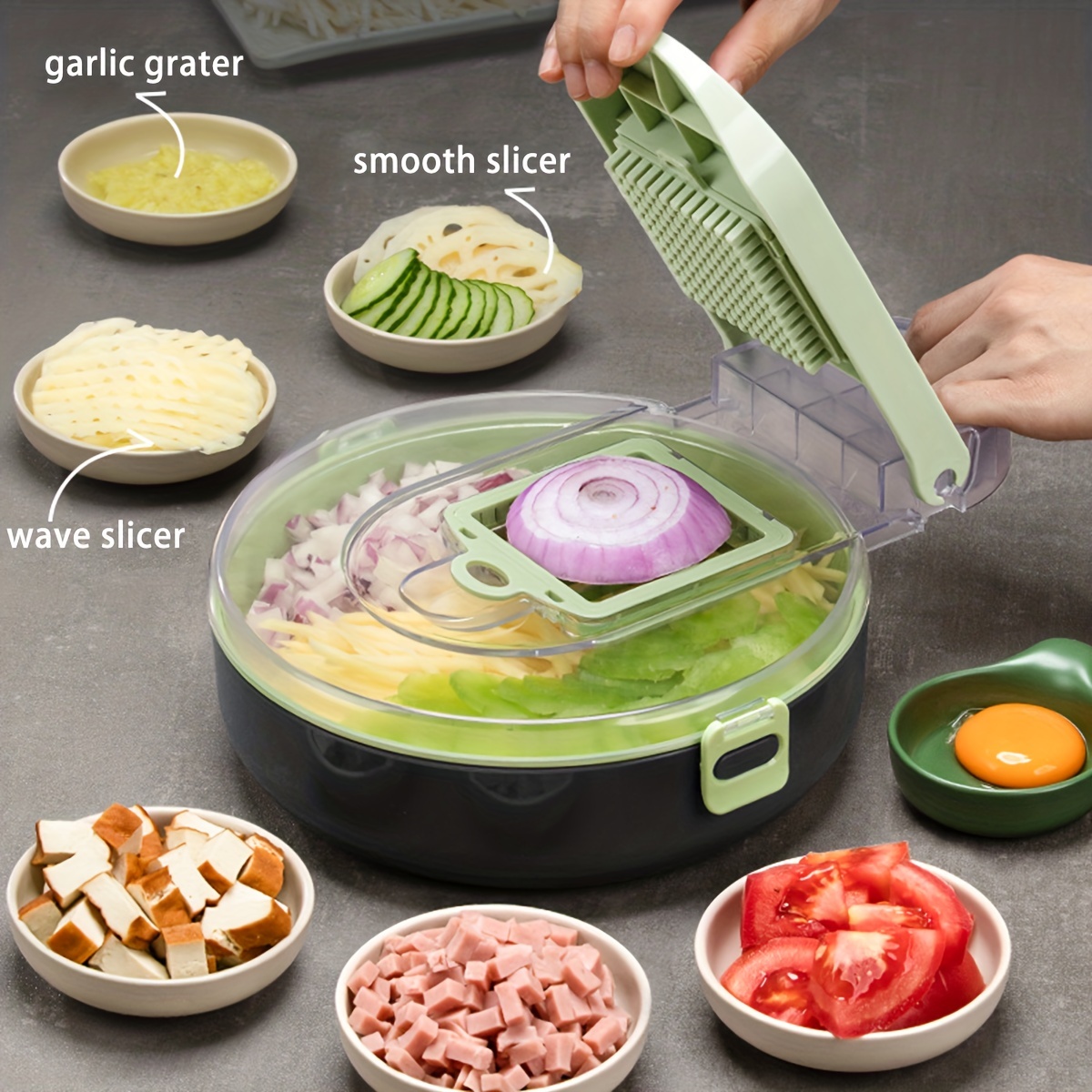 25in1 Multifunctional Vegetable Chopper With 10 Blades, Onion Chopper, Fruit  Dicer, Egg Slicer, Spiralizer, Potato Slicer, Tomato Dicer, Cutter, And  Glove - Perfect For Salad And Food Preparation - Temu