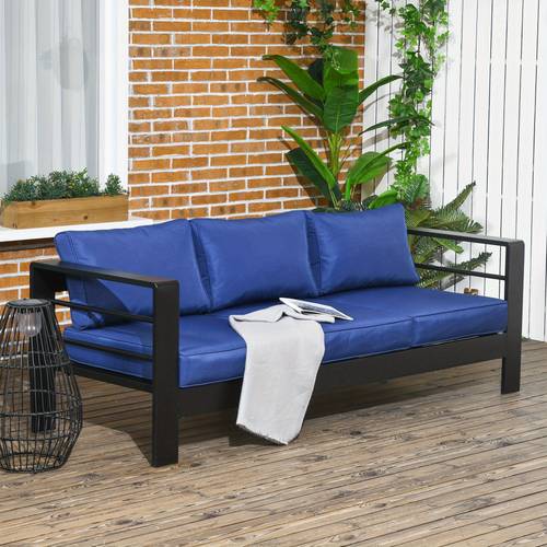 1pc 69 modern patio sofa aluminum frame with thick 3 seater garden seating conversation furniture with wide armrests and back cushions navy blue