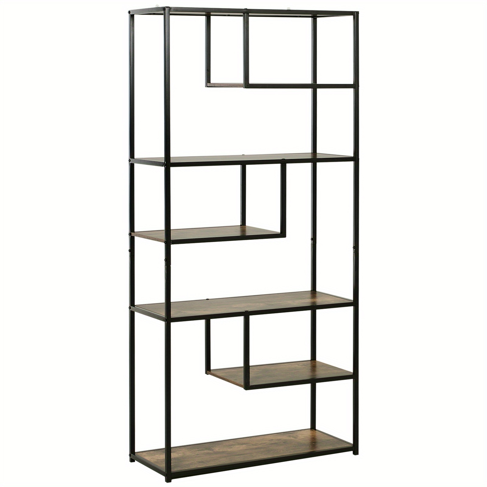 6-Tier Industrial Tall Bookcase with Steel Frame for Home Office