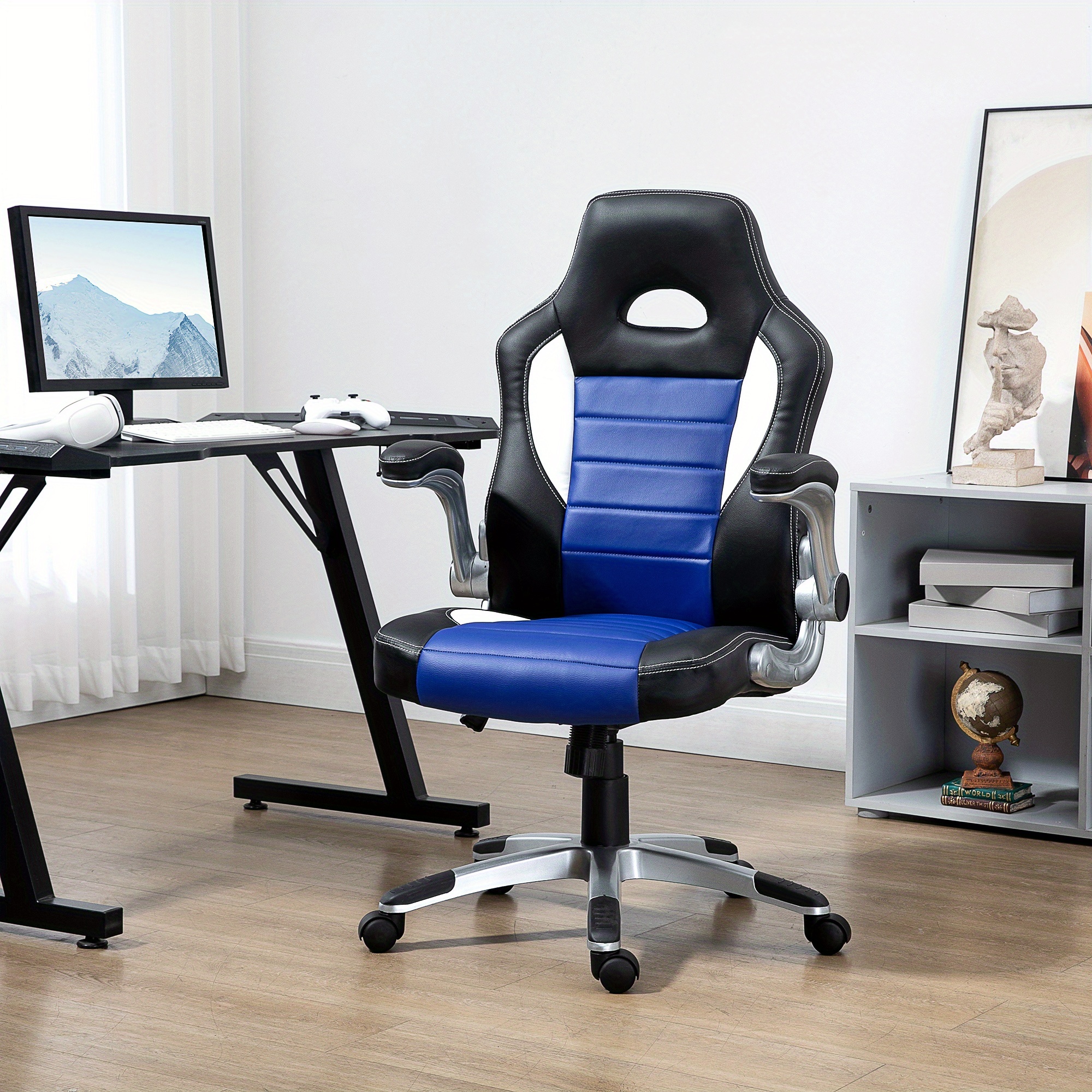 TEMU HOMCOM Chaise de jeu de course Chaise de bureau en cuir PU Chaise de bureau d'ordinateur avec hauteur réglable, accoudoir rabattable, roulettes
