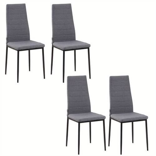 modern dining chairs set of 4 upholstered linen fabric kitchen chairs with channel tufting and metal legs for living room dining room bedroom grey