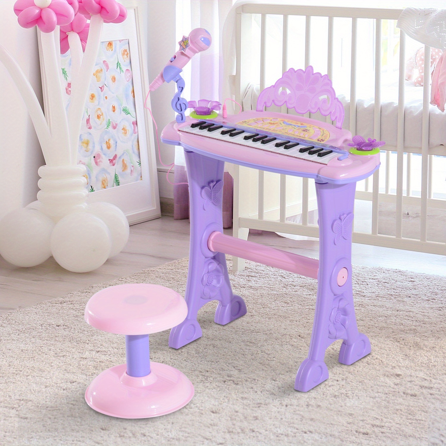 TEMU Qaba Piano Clavier Électronique pour Enfants avec Microphone et Tabouret 32 Touches Jouet Musical Cadeau Éducatif pour Enfants Rose