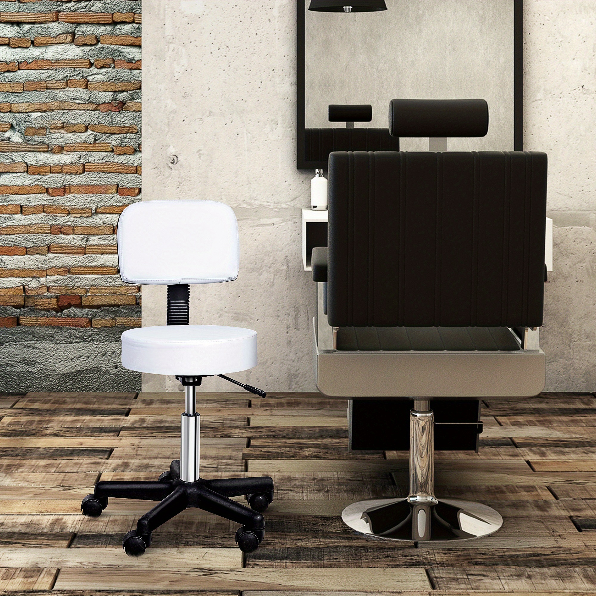 TEMU Tabouret roulant réglable HOMCOM , tabouret de dessin rond pivotant en cuir PU roulettes pour , spa, bar, bureau à , massage, blanc