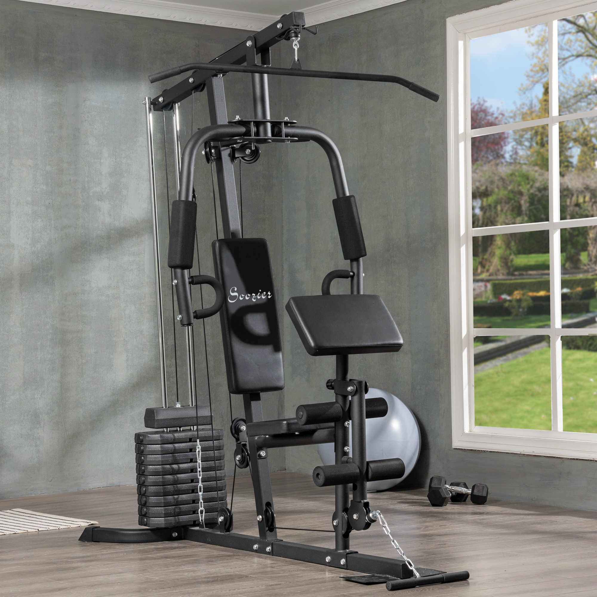 TEMU Machine de gym à domicile Soozier, équipement de sport multifonctionnel avec bloc de poids de 99 lbs, station d'entraînement de musculation pour