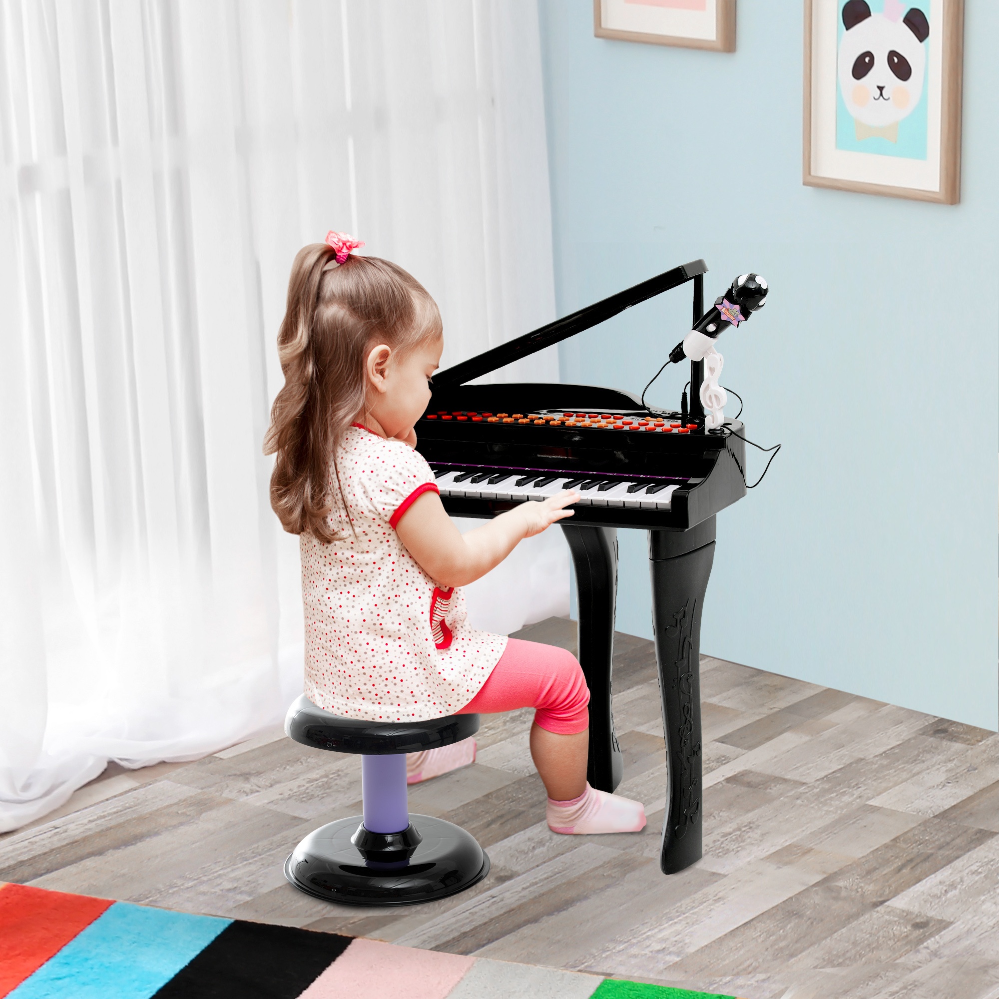 TEMU Qaba Mini Electronic Musical Piano 37 Key Keyboard Kids Toy With Microphone Stool ( Black)