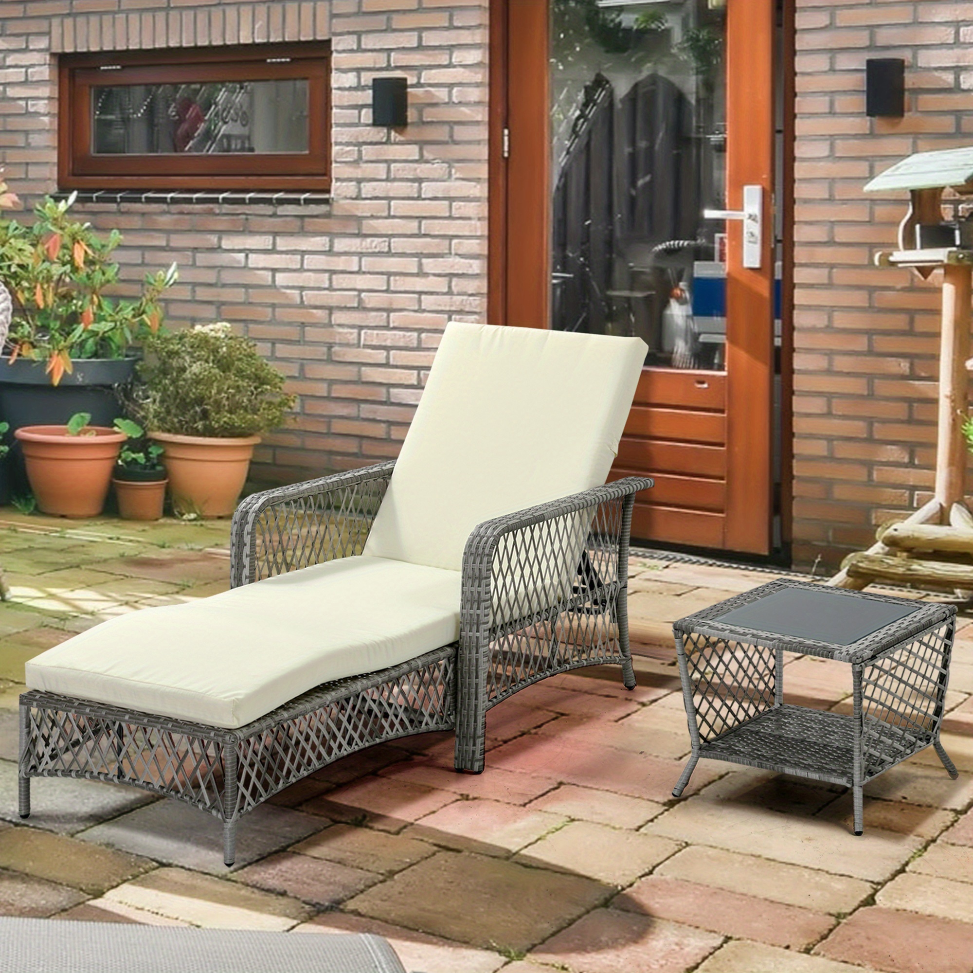 TEMU Rattan Bed Set 862-054gy, Patio Furniture Outdoor, Chaise Lounge Chair Outdoor, Outdoor Furniture, Outdoor Patio Furniture, Chaise Lounge,