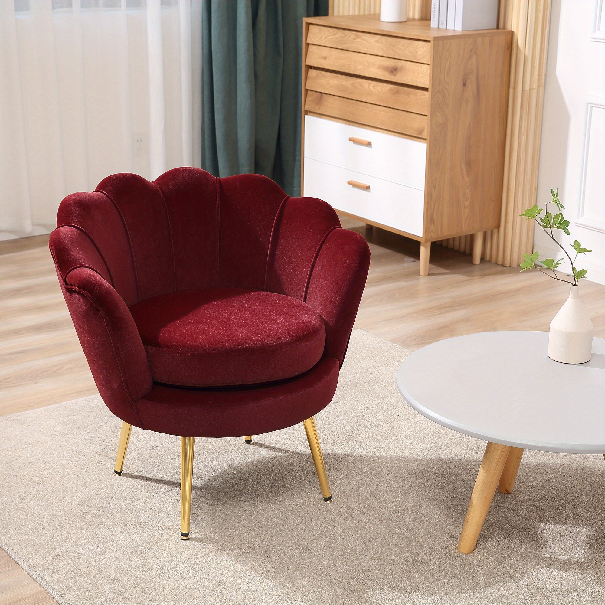 TEMU Fauteuil d'appoint moderne HOMCOM, fauteuil de club de loisirs en tissu velours avec pieds en métal doré pour chambre à coucher, rouge vin