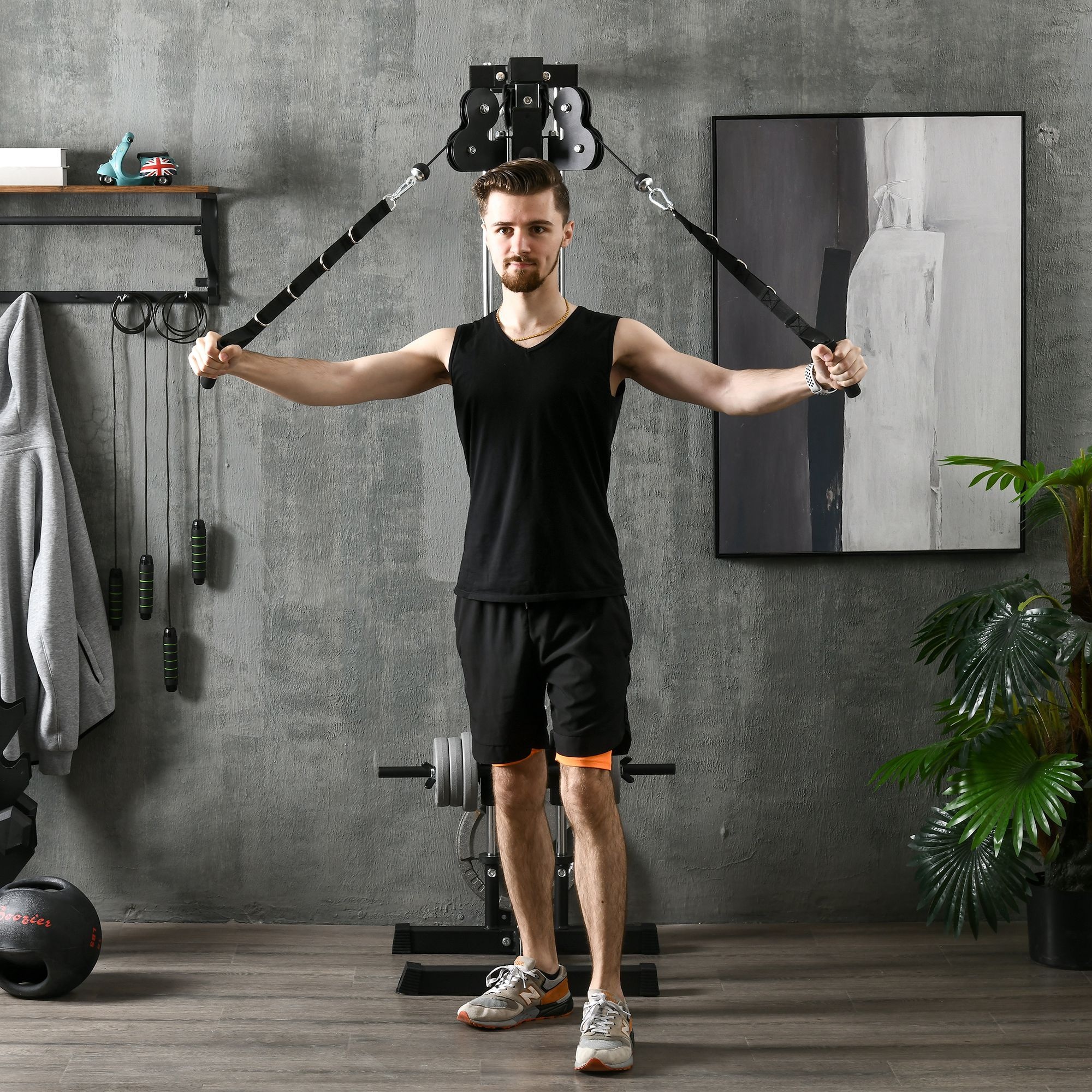 TEMU Station de musculation murale Soozier, 15 positions, machine à double poulie réglable, machine à câble pour salle de sport à domicile