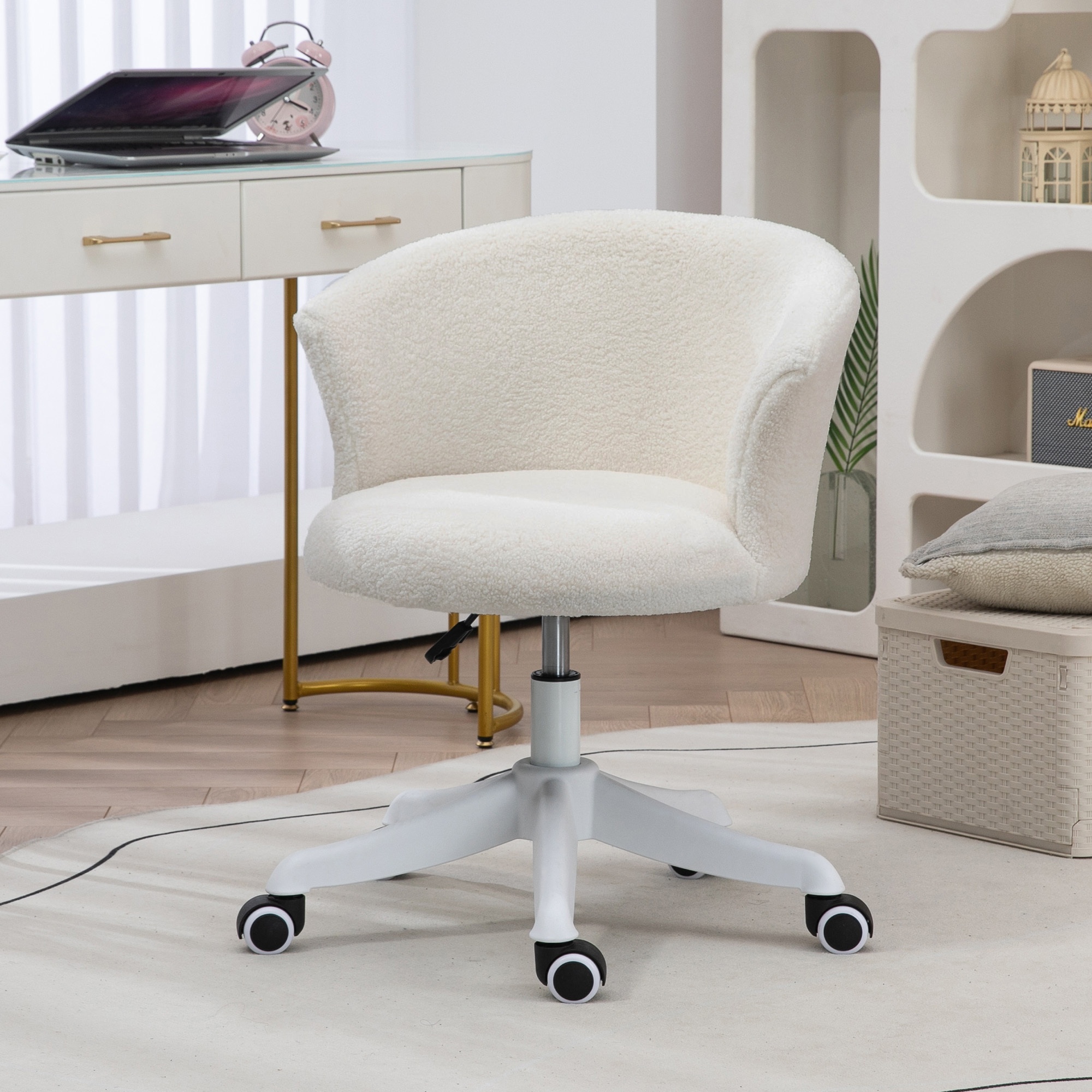 TEMU Chaise de accoudoirs Vinsetto, chaise d'ordinateur moelleuse avec hauteur réglable, roulettes pivotantes, moyen, blanc