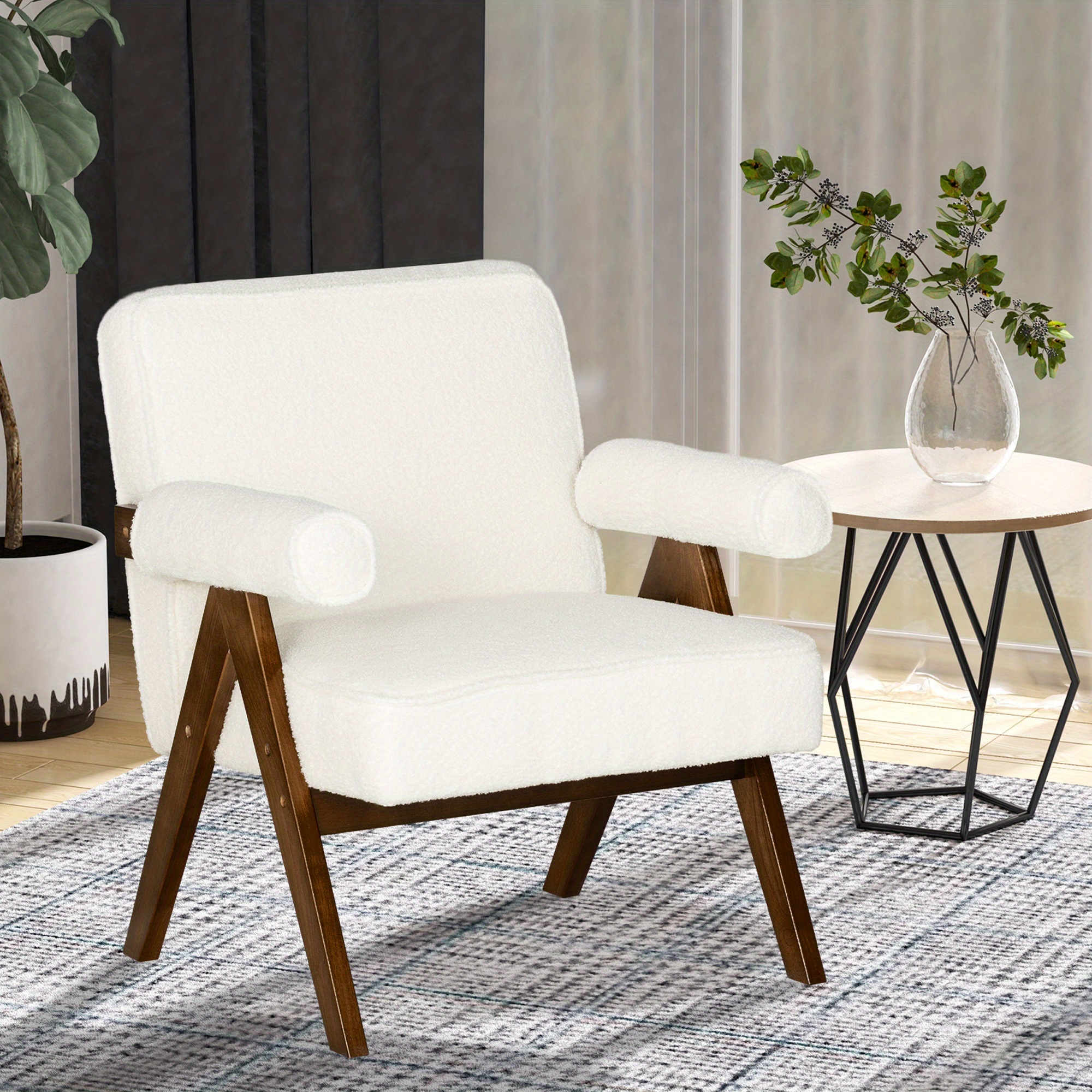 TEMU HOMCOM Fauteuil d'appoint avec siège large, Fauteuil rembourré en , Fauteuil de salon moderne avec accoudoirs rembourrés doux et pieds en bois