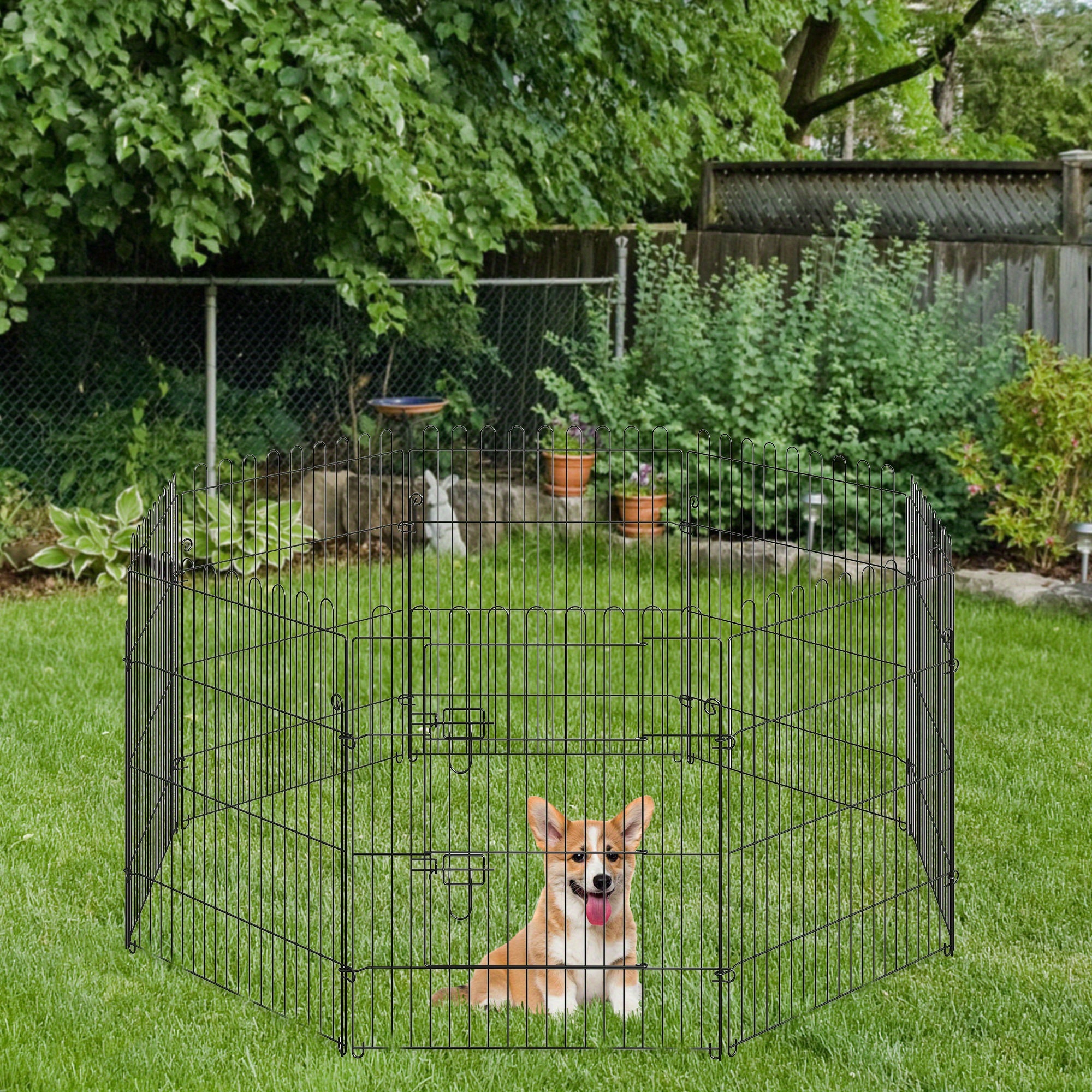 PawHut Dog Playpen Puppy Play Pen, Pet Exercise Fences for Outside Indoor, Foldable Dog Kennel, 30''H