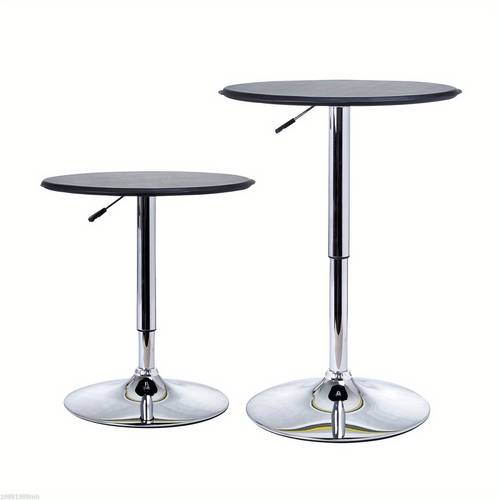 round bar table adjustment height home pub bistro table faux leather covered wooden top chrome base black