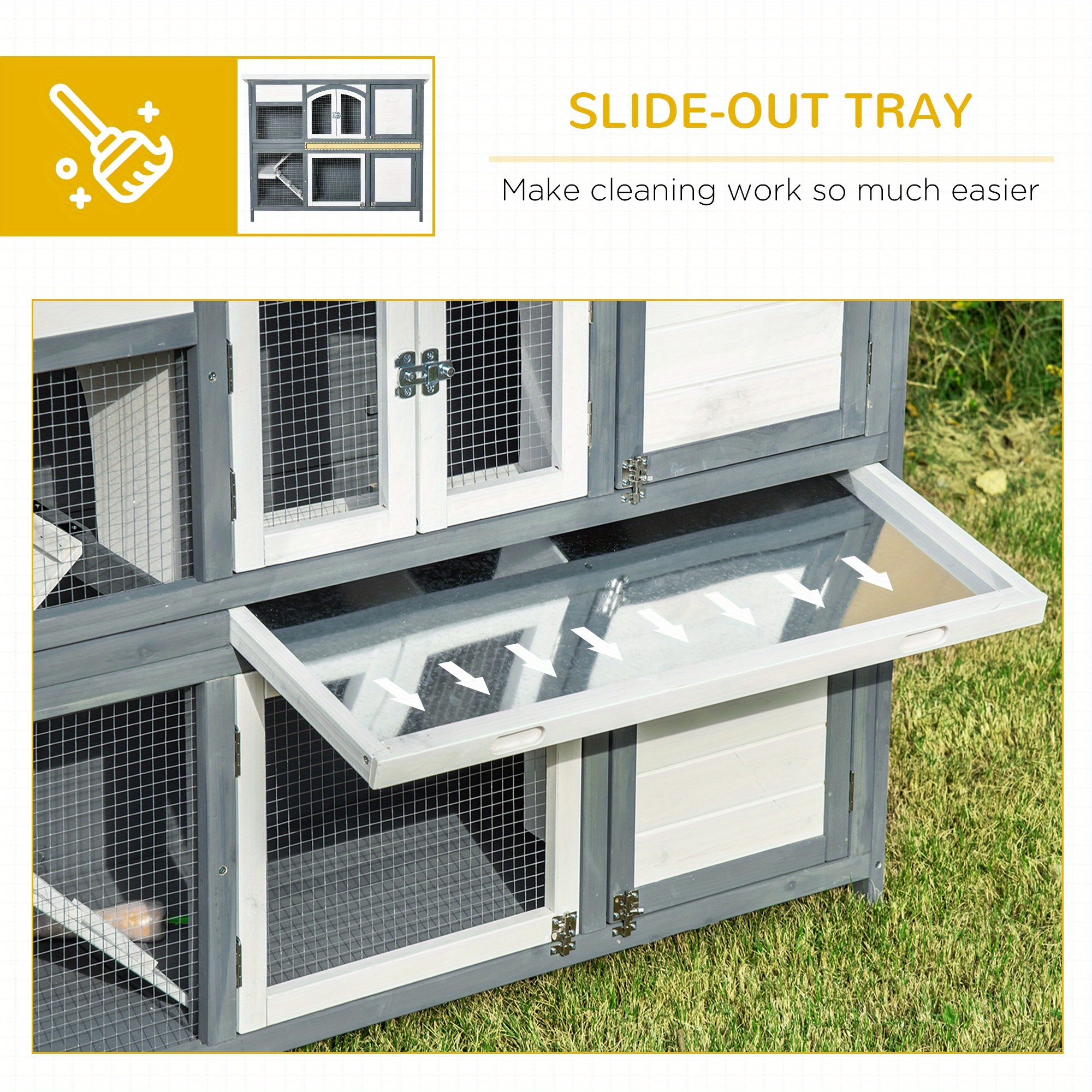 2-Tier Wooden Rabbit Hutch with Ramp and Divider, Outdoor Use