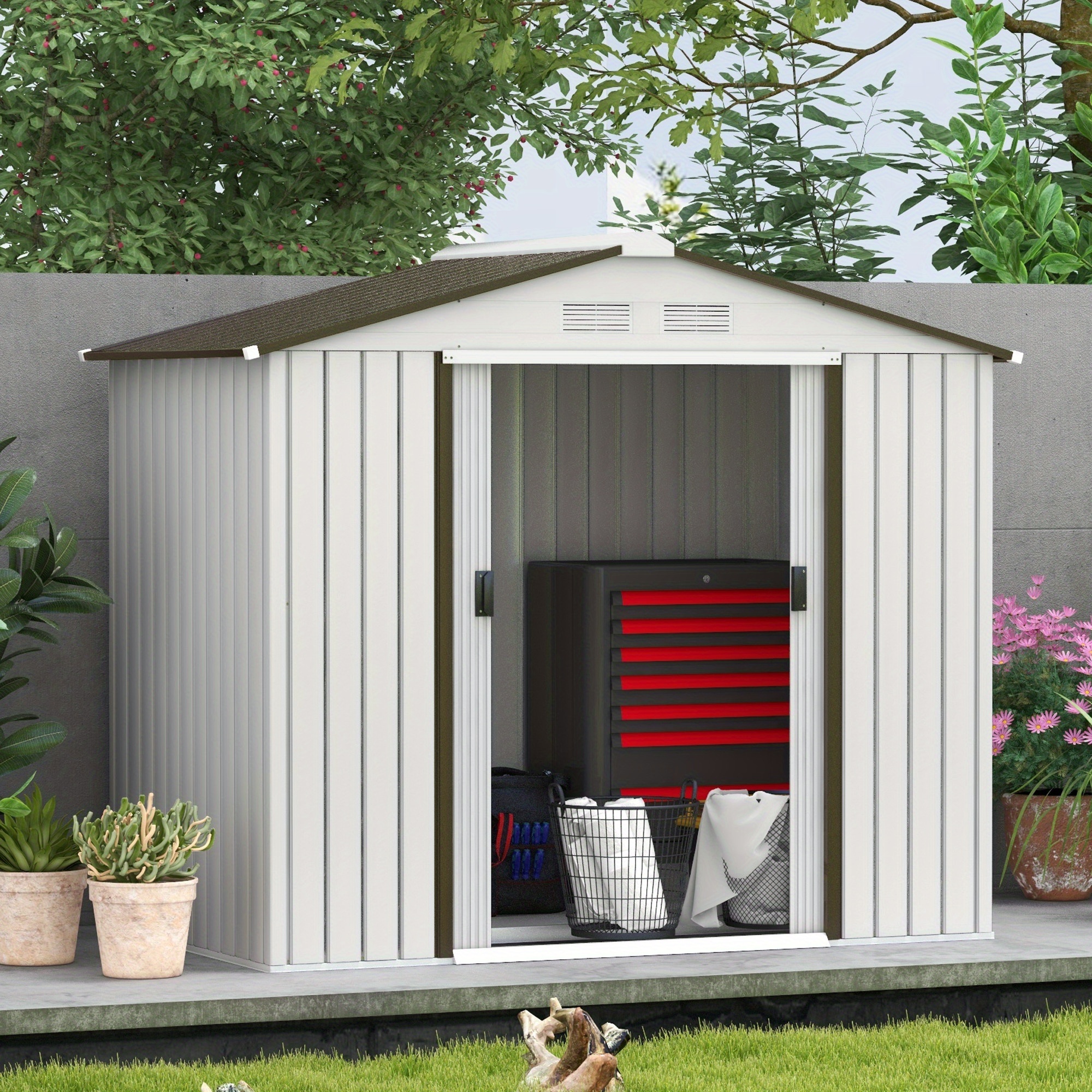 TEMU Outsunny by 4 Feet by 6 Feet Remise de Rangement de Jardin Extérieure pour Patio et Cour, avec une Maison de Rangement d'Outils en Métal avec un