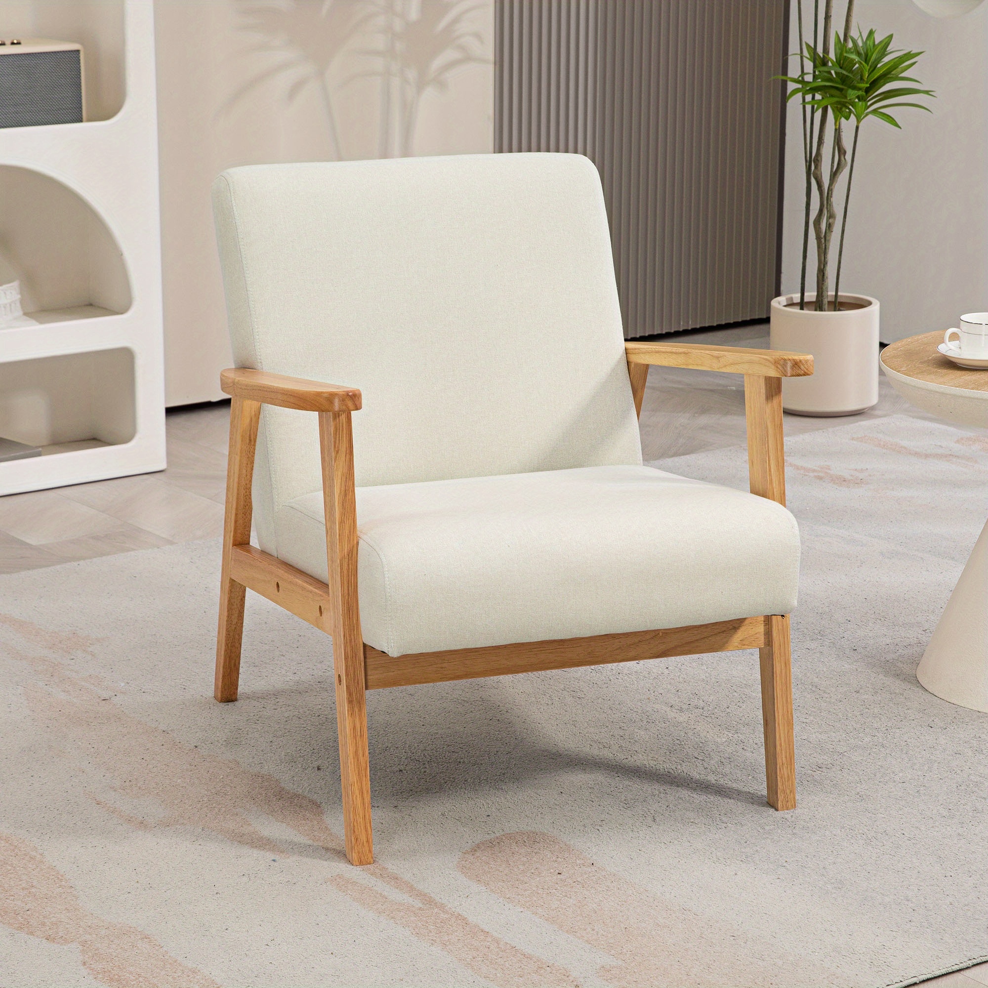 TEMU Fauteuil d'appoint en tissu HOMCOM, fauteuil rembourré, fauteuil de du du siècle pieds en et coussin rembourré pour chambre à coucher, blanc
