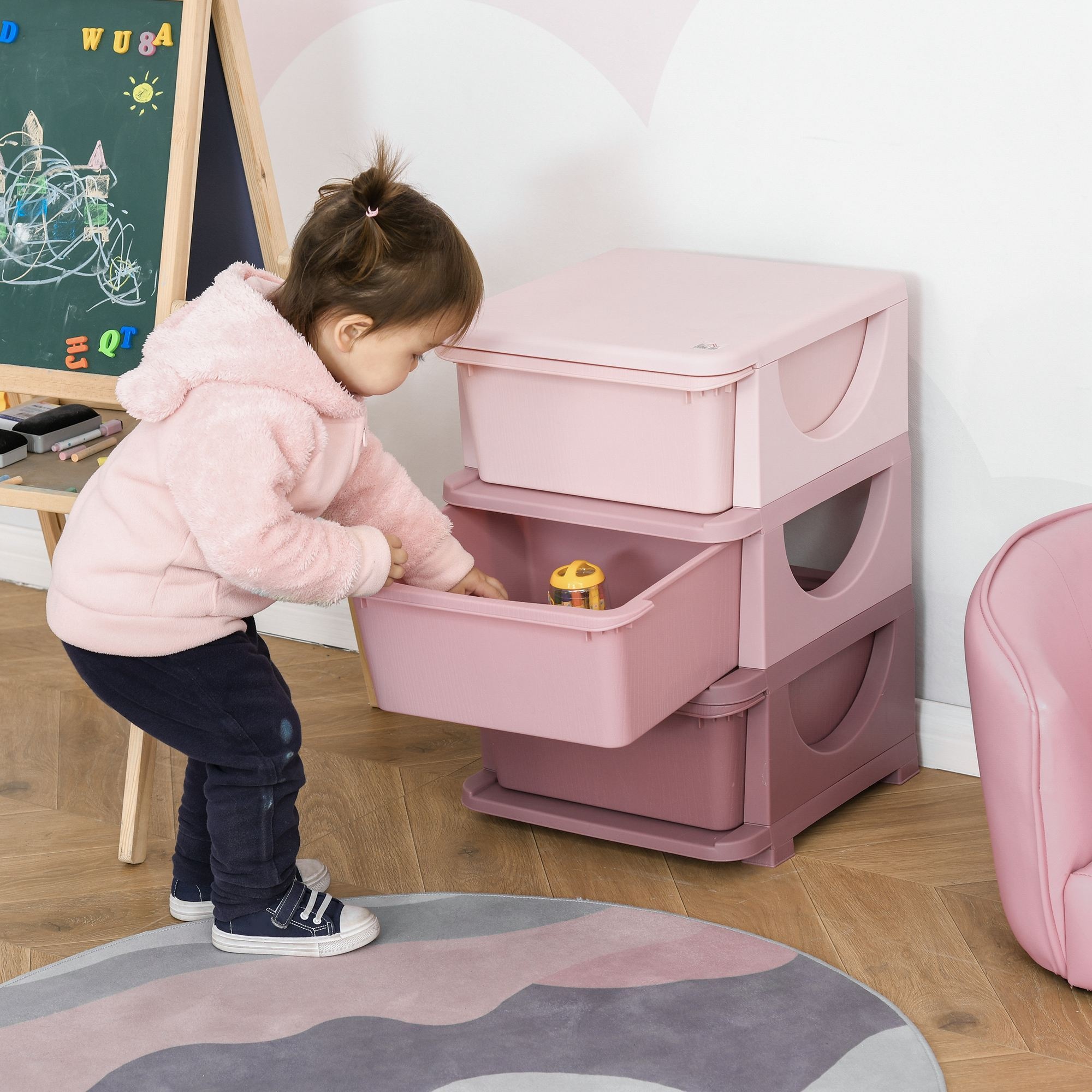 TEMU Qaba Kids Toy Storage Organizer avec 3 en plastique, commode à 3 tiroirs utilitaire pour chambre d'enfant, crèche, , salon pour garçons, filles,