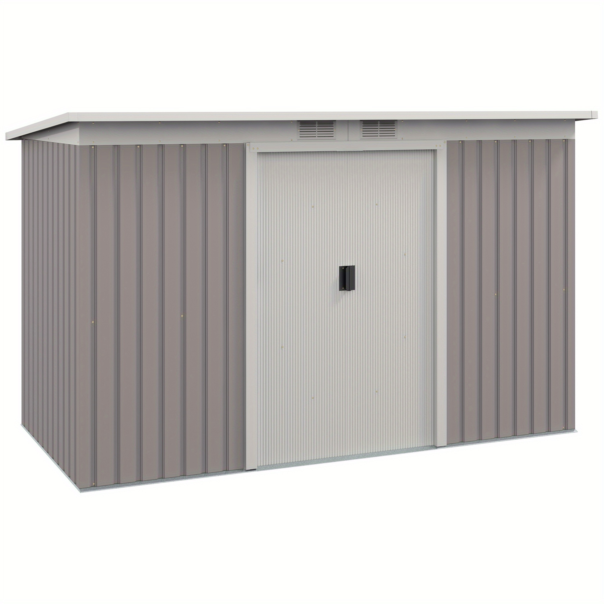 9ft x 4ft metal garden shed outdoor with foundation kit ventilations and double doors light grey details 3