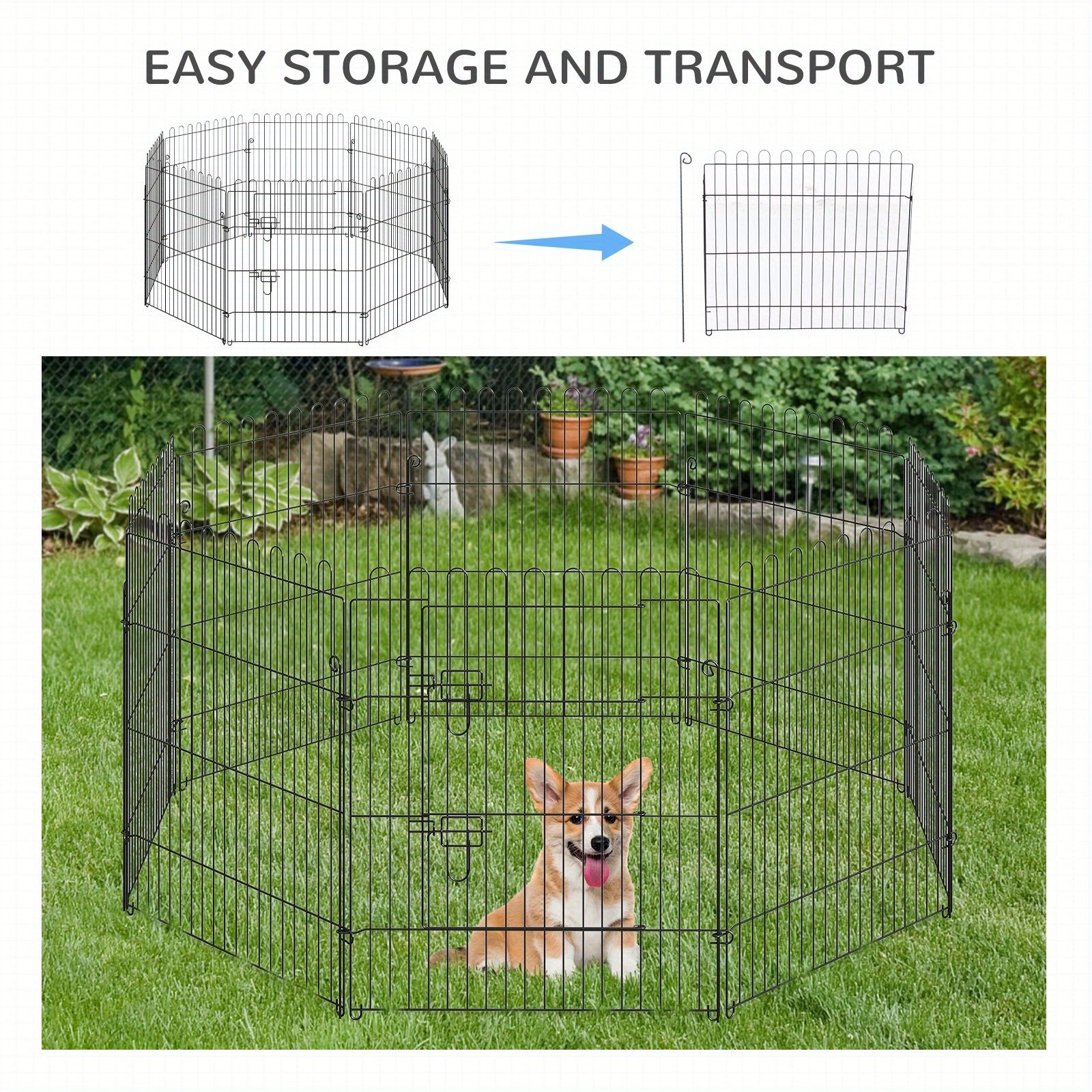 PawHut Dog Playpen Puppy Play Pen, Pet Exercise Fences for Outside Indoor, Foldable Dog Kennel, 30''H