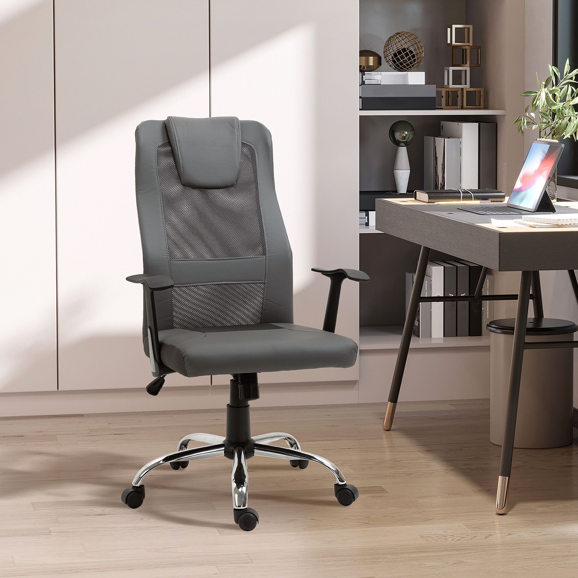 TEMU Vinsetto Chaise de Bureau Dossier Haut Ergonomique en Maille Siège d'Ordinateur Bureau Épais Rembourré Appuie-tête avec Accoudoirs Gris