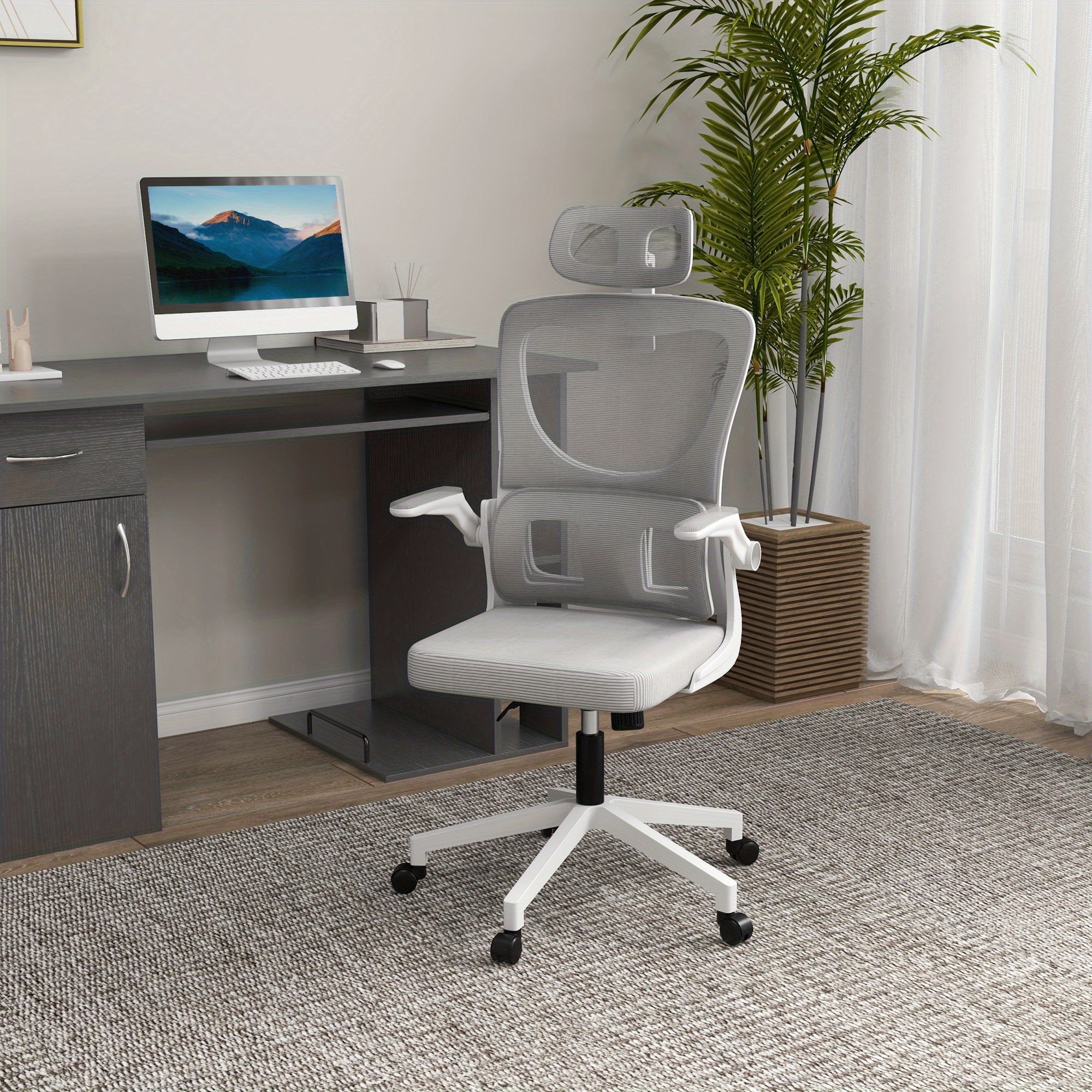 TEMU Chaise de bureau à haut Vinsetto, chaise d'ordinateur en avec appuie-tête rotatif, soutien lombaire, accoudoir, hauteur réglable, gris