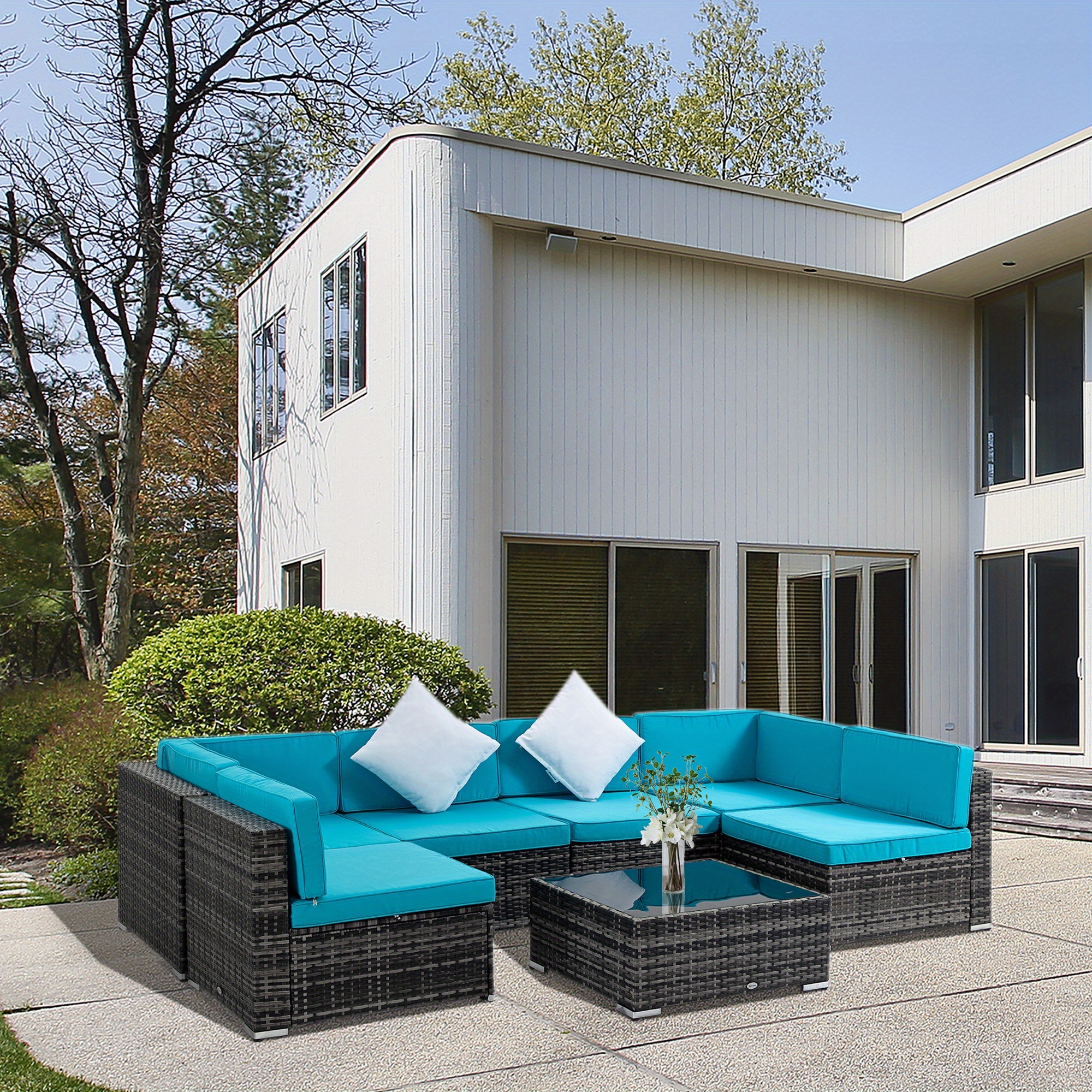 TEMU Outsunny Patio Furniture Set, 860-020mx, Polyester Rattan Sofa Set, Patio Table And Chair Set, Outdoor Patio Furniture For Garden, Yard, And