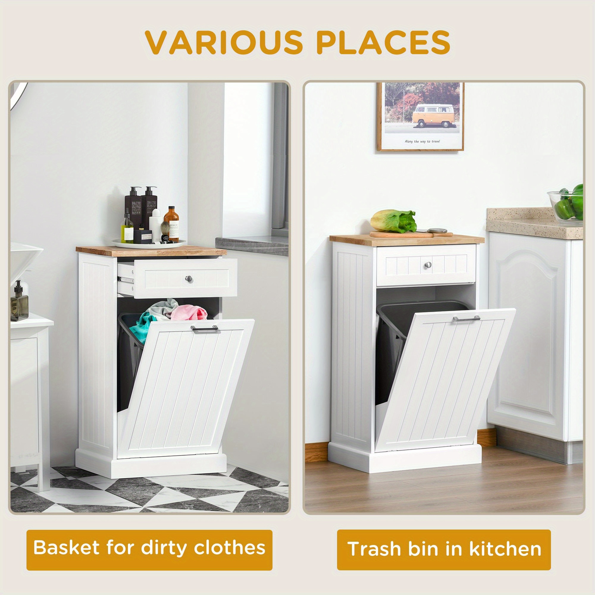 kitchen tilt out trash bin cabinet free standing recycling cabinet trash can holder with drawer white details 5