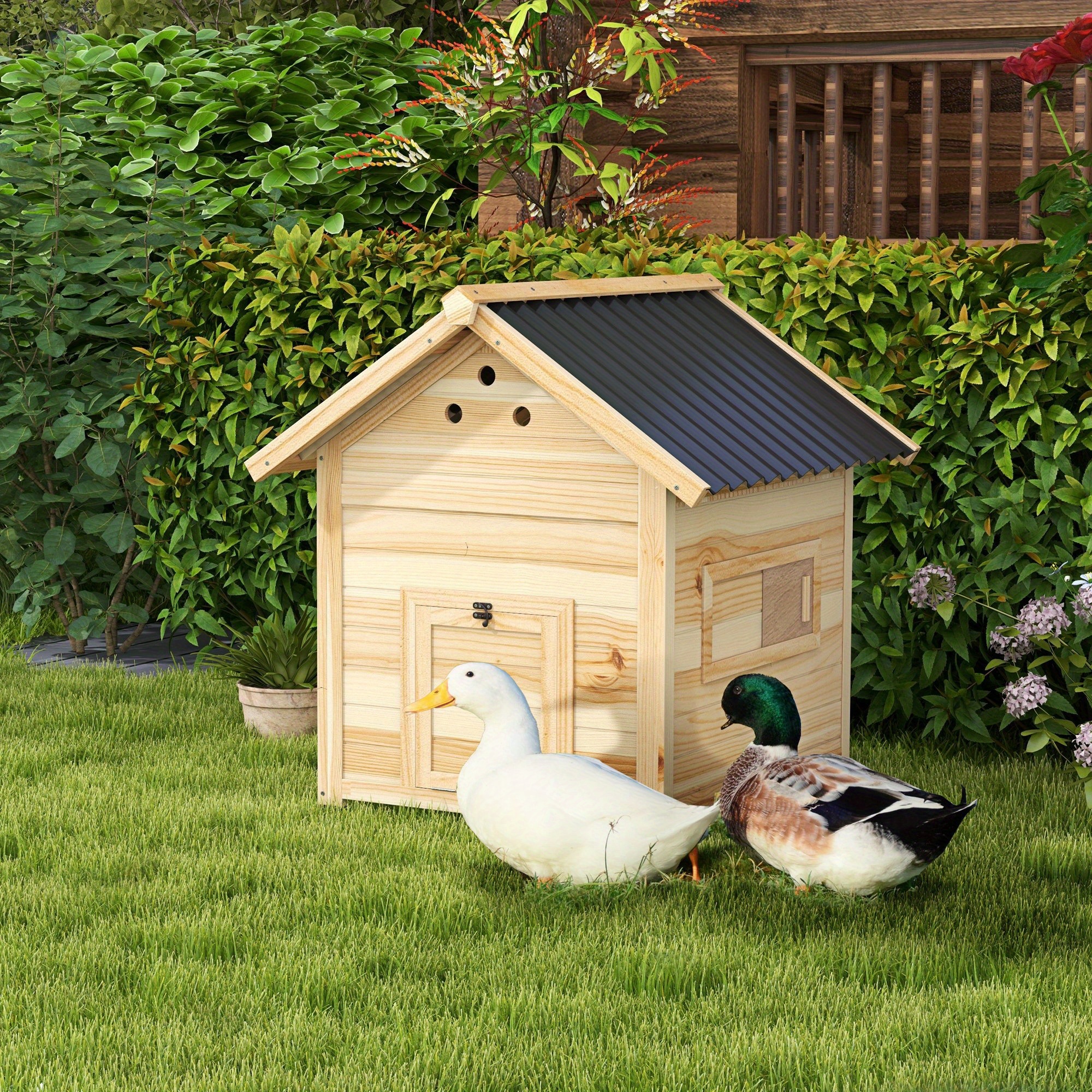 

Pawhut Duck Coop, , Outdoor Small Animal House With Openable Roof, Double Doors, Removable Base For 1-3 Ducks