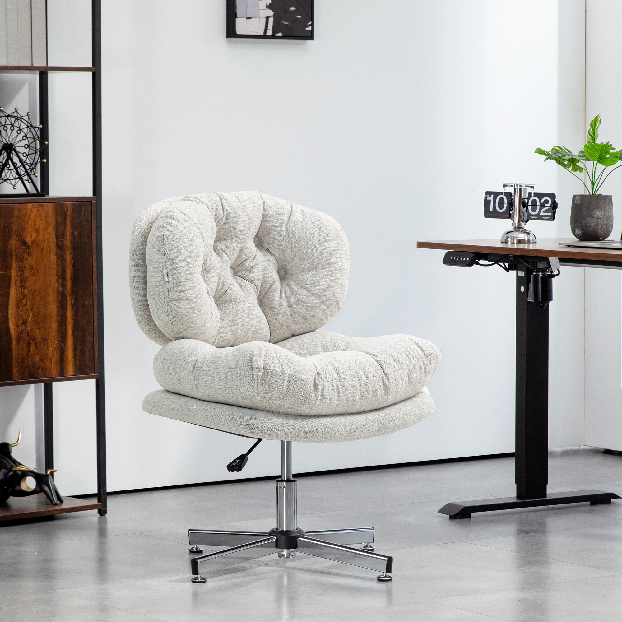 TEMU de accoudoirs HOMCOM, de bureau d'ordinateur siège large rembourré et hauteur réglable, blanc crème