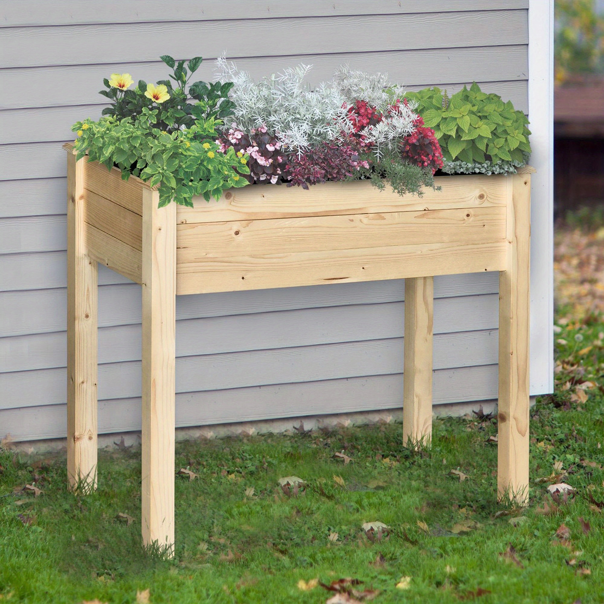 TEMU Planche de Jardinage surélevée en Bois avec Pieds Outsunny 34"x18"x30" - de Jardin en Cèdre Naturel pour Fleurs d'Extérieur, Support de Plantes