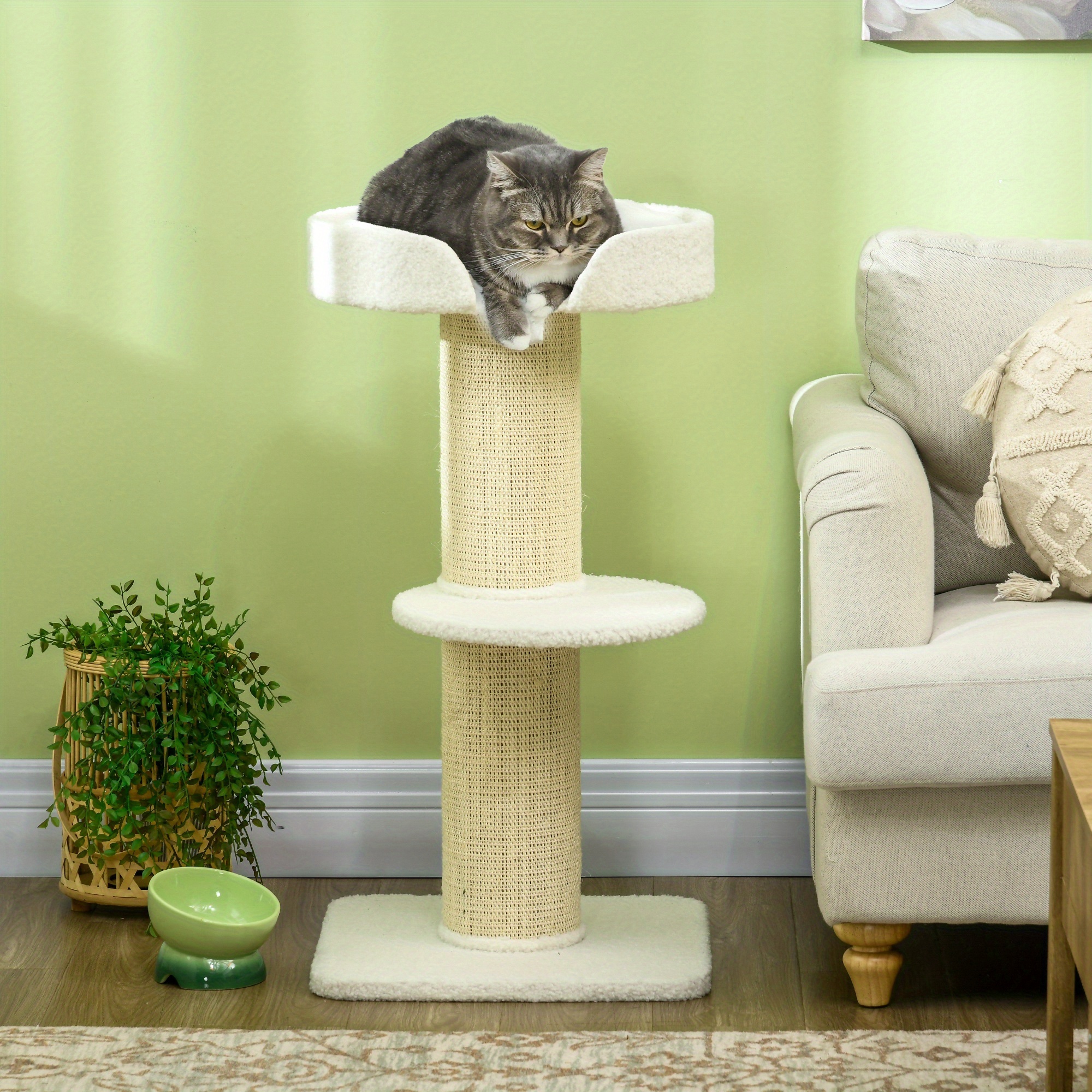   36 cat tree multi level kitty tower with   scratching post cat bed cushion perch cream white