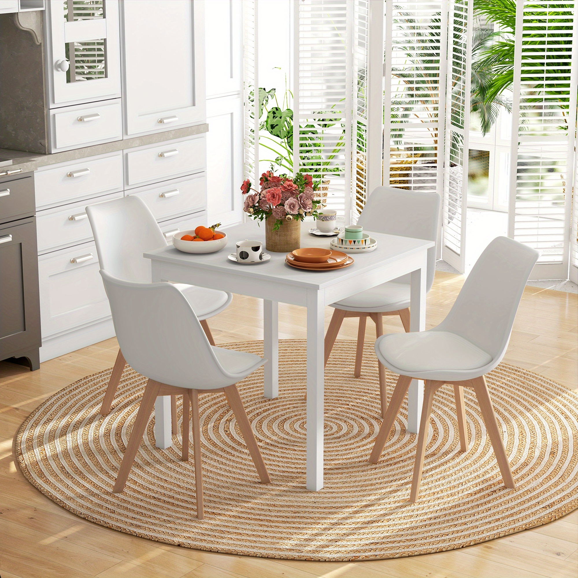 TEMU Homcom Dining Chairs Set Of 4, Modern Kitchen Chairs With Pu Leather Cushion And Wood Base, Upholstered Accent Chairs For Living Room And Dining