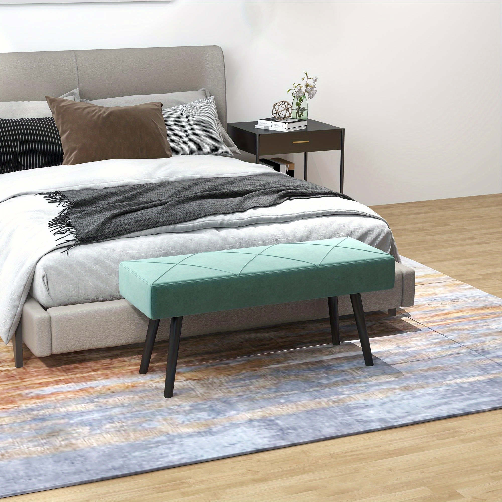 TEMU Banc de bout de lit HOMCOM 39", banc d'entrée rembourré en velours avec pieds en acier, banc de chambre à coucher pour salon, salle à manger,