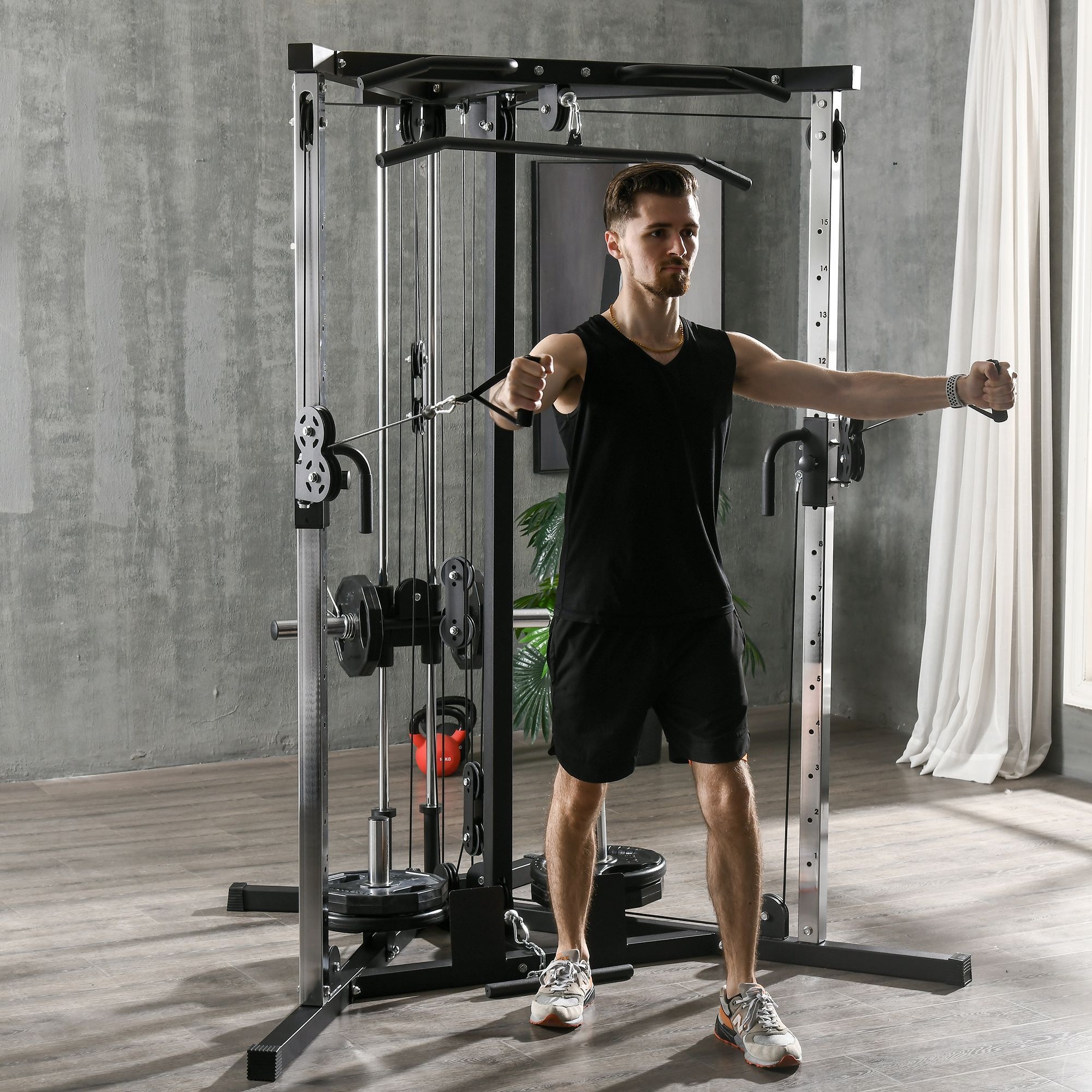 TEMU Machine de gym à domicile , équipement de gym multifonctionnel avec barre de traction, station d'entraînement de musculation réglable à 15