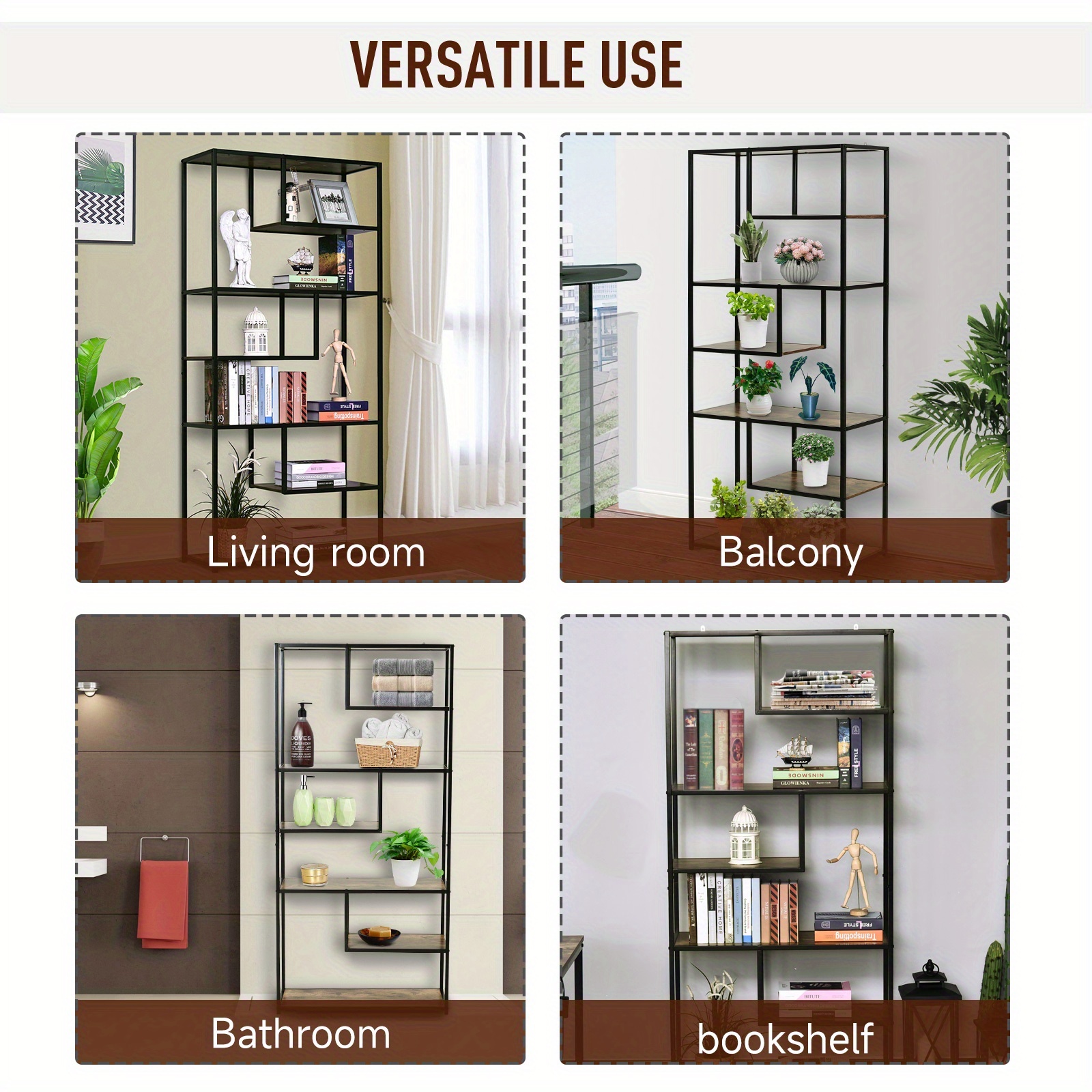 6-Tier Industrial Tall Bookcase with Steel Frame for Home Office