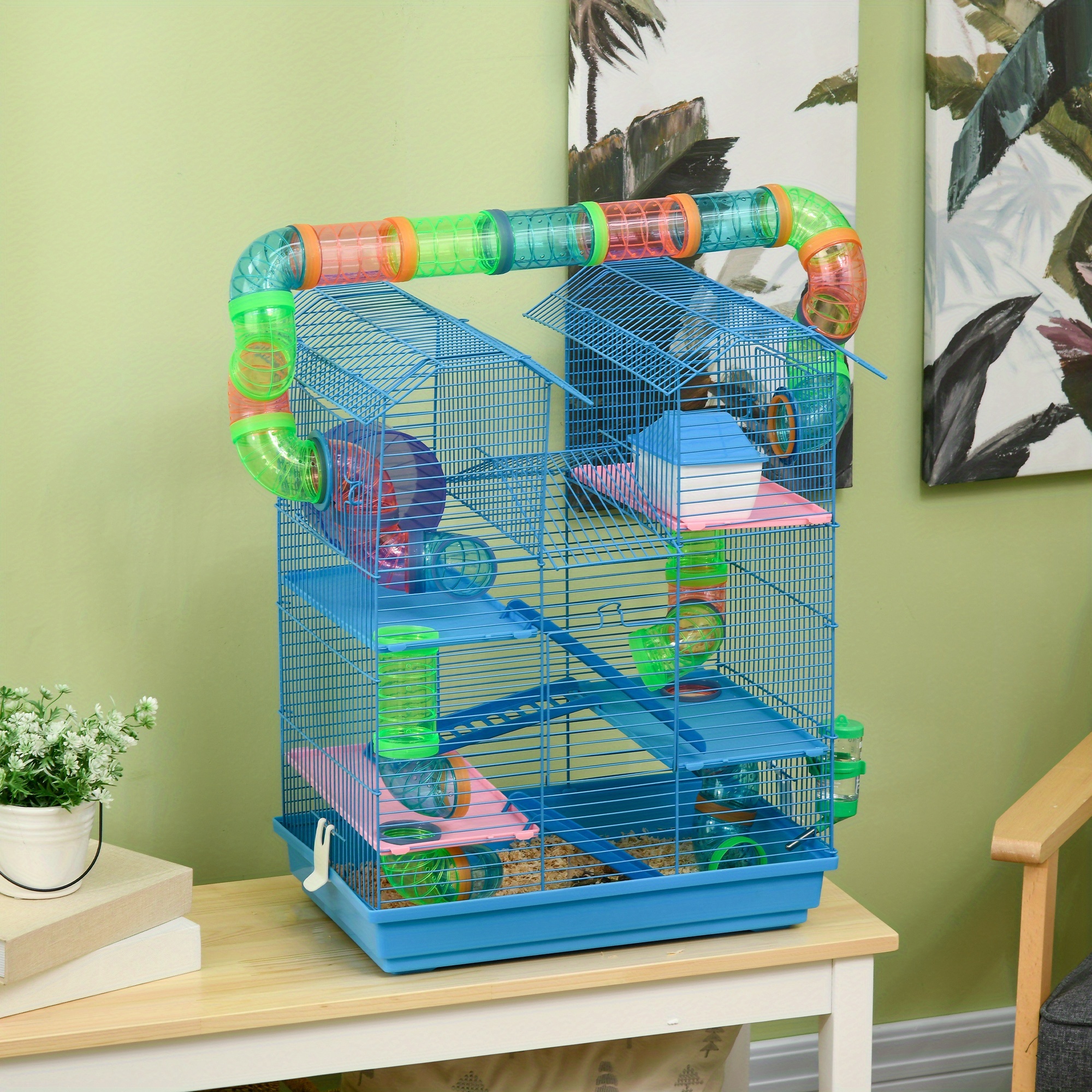 TEMU Pawhut 5-tier Hamster Cage With , Exercise Wheel, Water Bottle & Food Dish - Blue Small