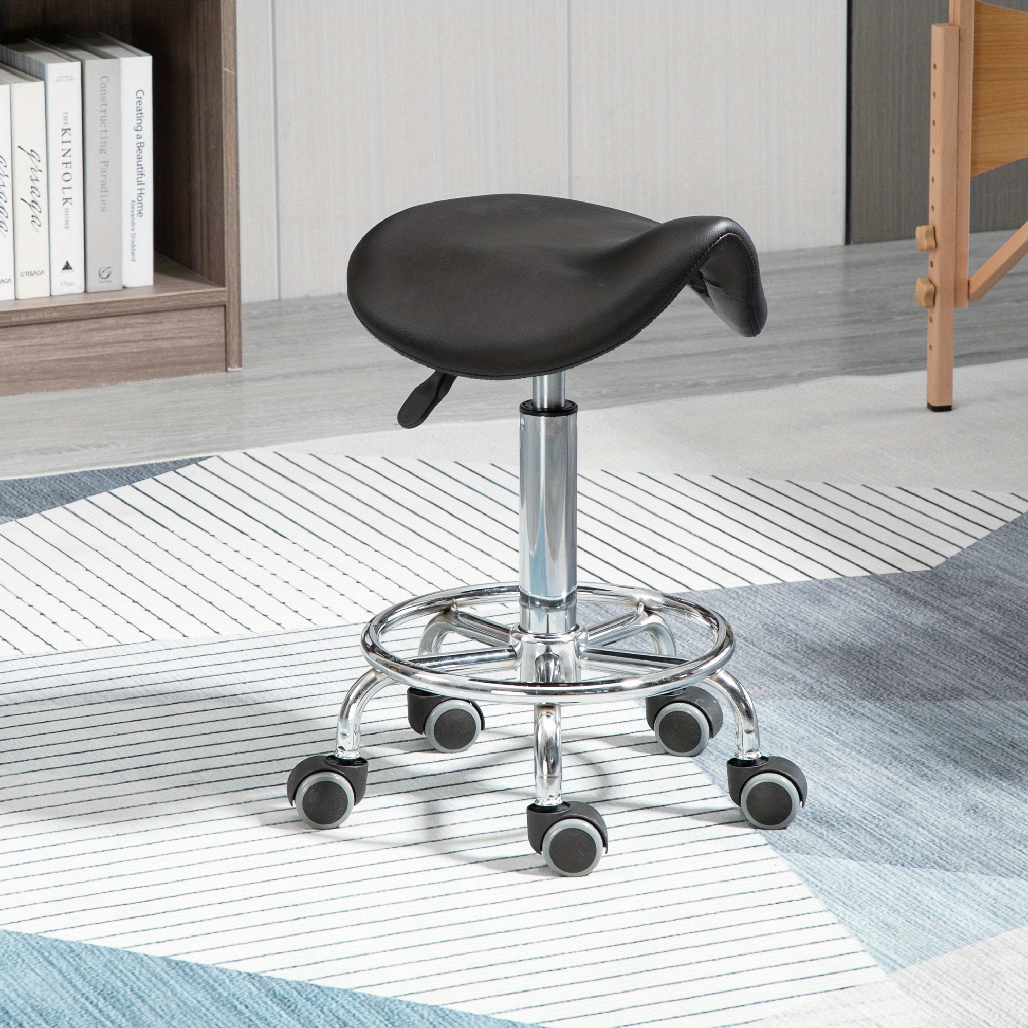 TEMU Tabouret de selle HOMCOM, chaise de salon roulante réglable en cuir PU pour massage, spa, beauté et tatouage, noir
