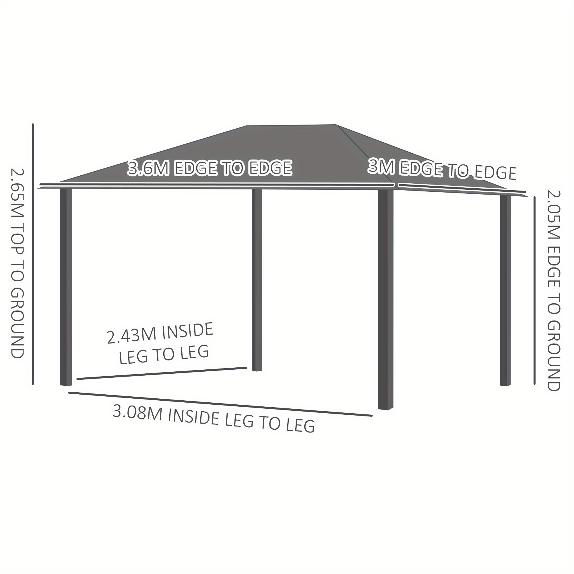  3 x 3 6m   gazebo canopy with polycarbonate roof aluminium frame permanent   garden gazebo with netting and curtains for patio deck dark grey details 2