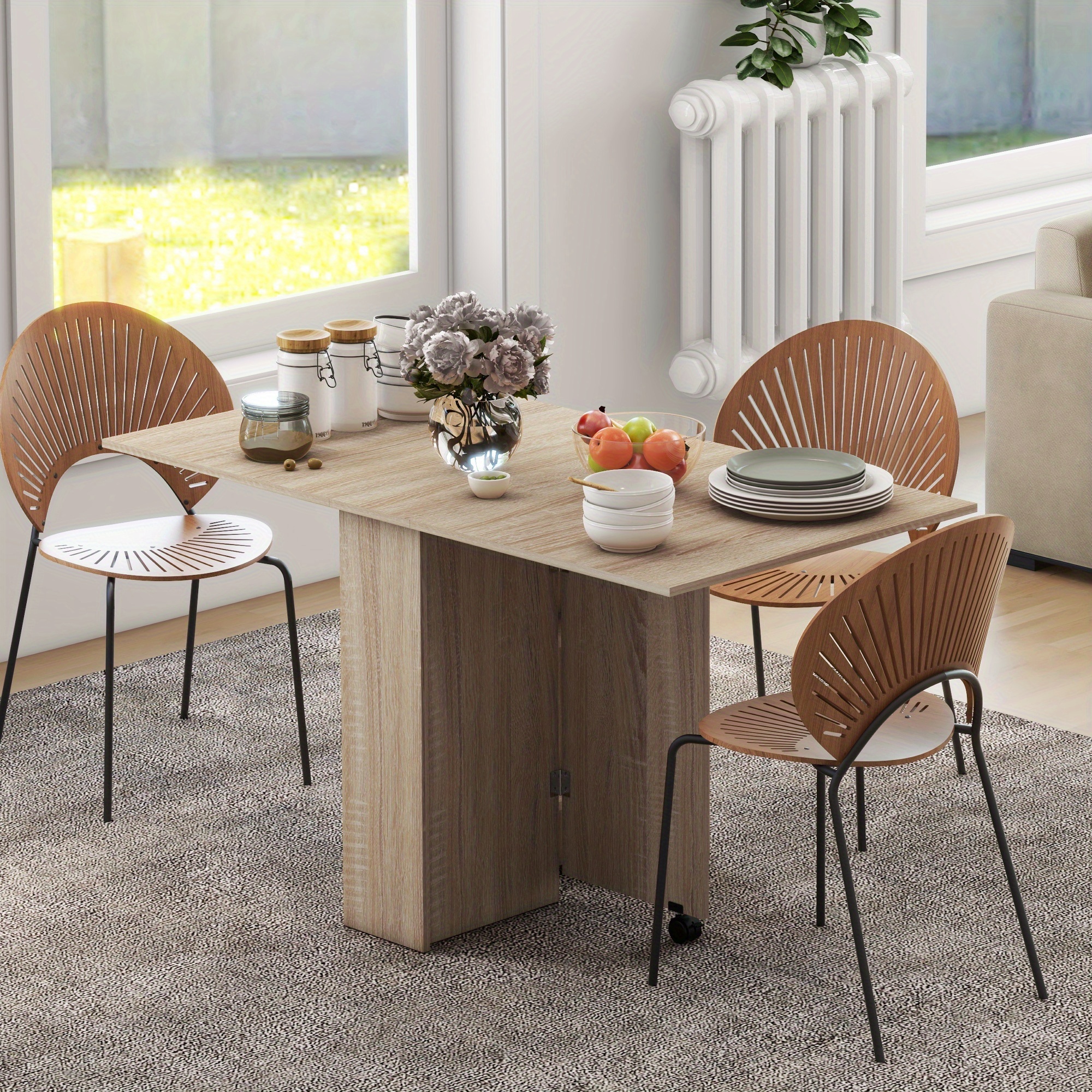 TEMU Table pliante de salle à manger HOMCOM, table à abattant pour espaces avec étagères à 2 niveaux, petite table de cuisine avec roulettes, bois