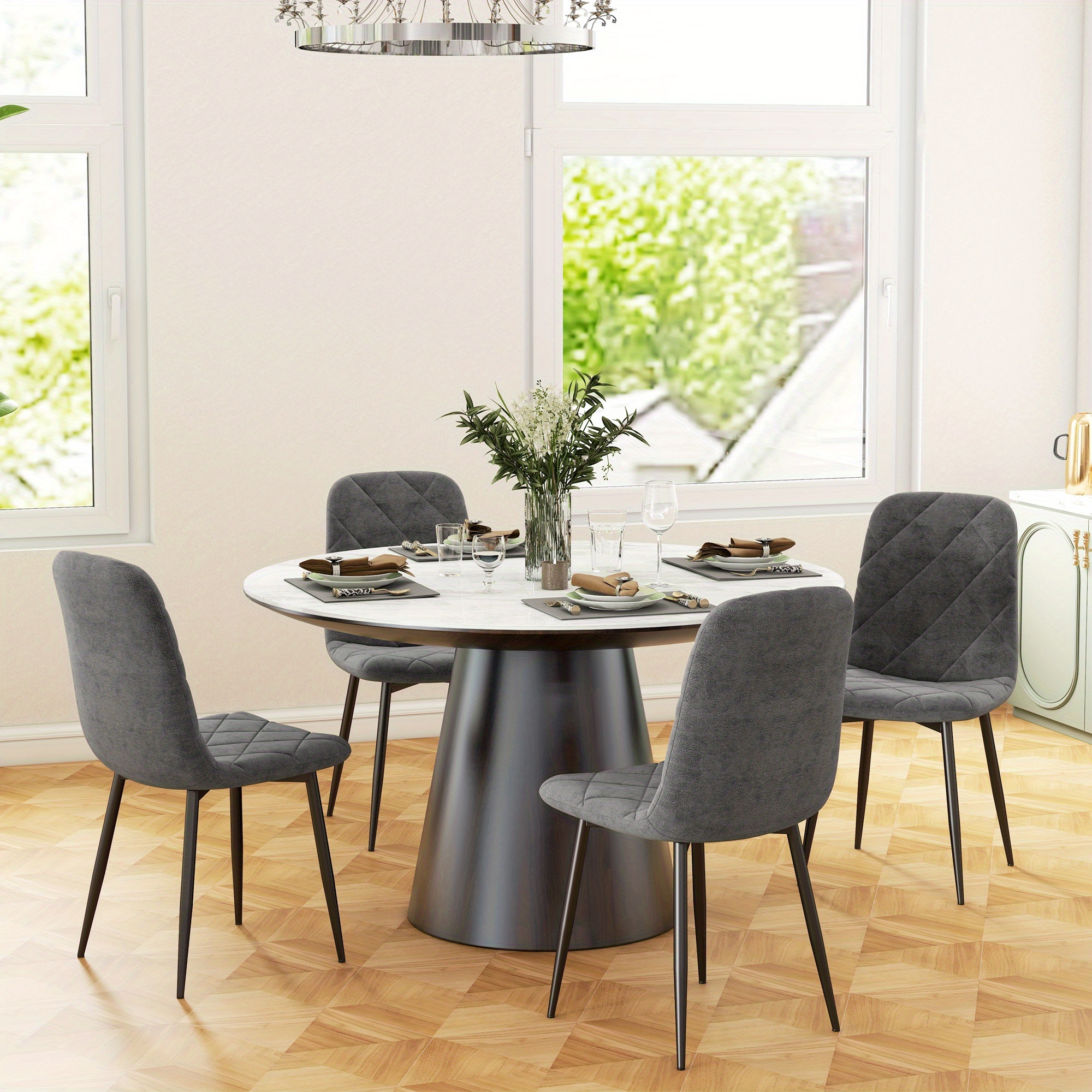 TEMU 4 chaises de salle à manger modernes HOMCOM - Chaises de rembourrées en polyester accoudoirs pieds en alliage d'acier, solide, rembourrage en