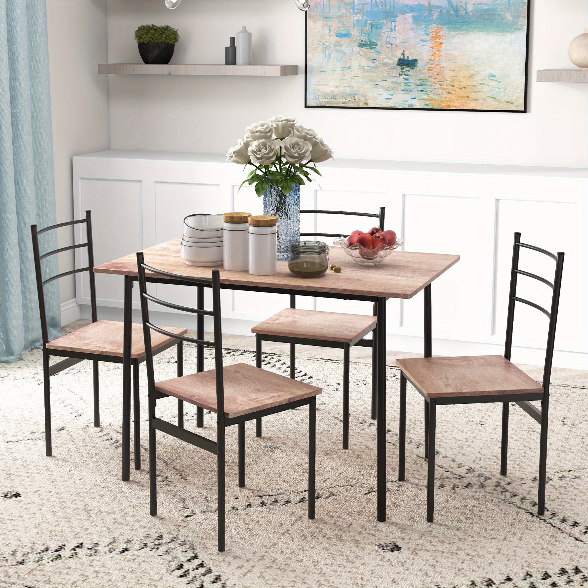 TEMU Ensemble de table à manger 5 pièces HOMCOM pour 4 personnes, table de cuisine encombrante et 4 chaises, rectangulaire, structure en acier pour