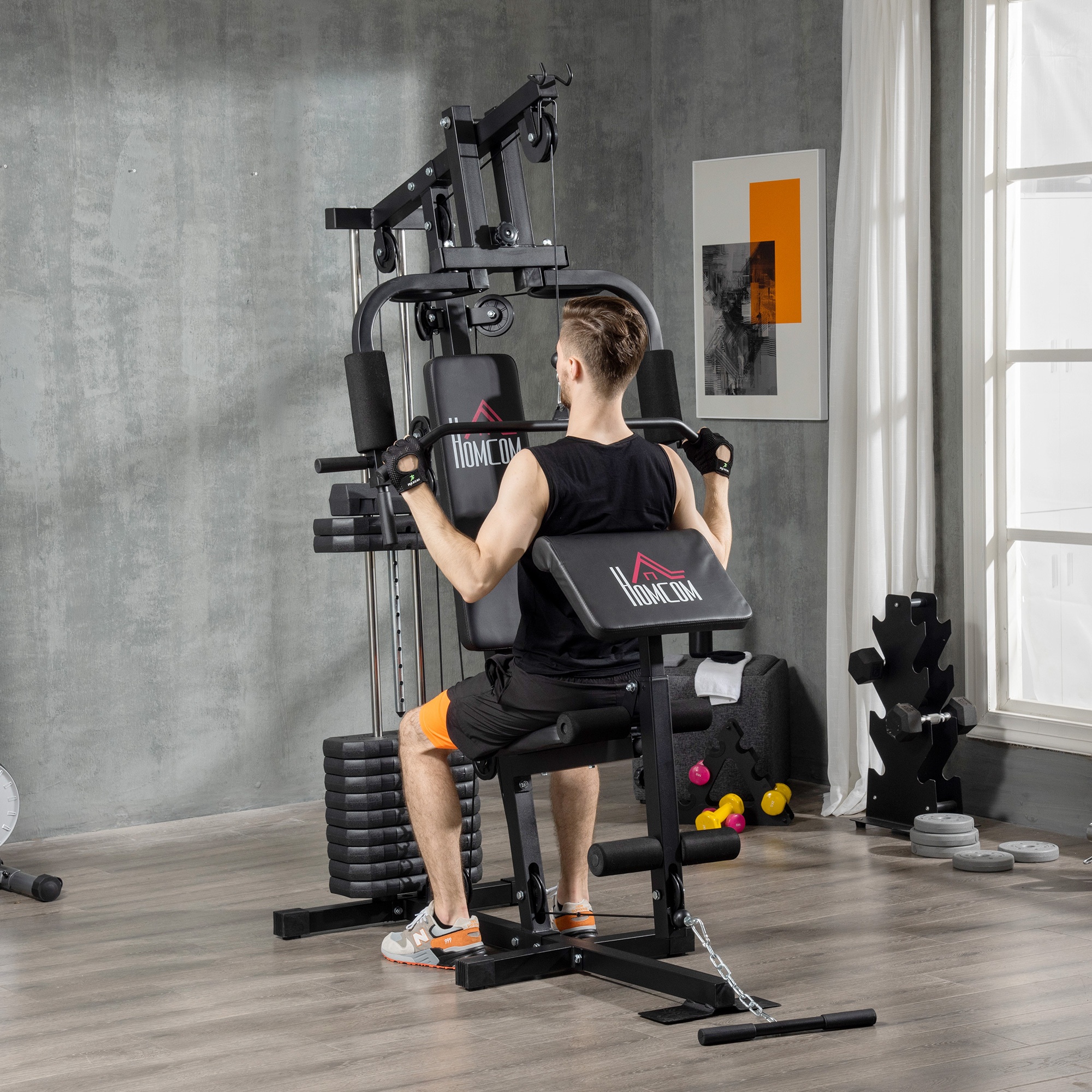 TEMU Machine de musculation à domicile Soozier, équipement d'entraînement multifonctionnel avec pile de poids de 143 lb pour un entraînement complet