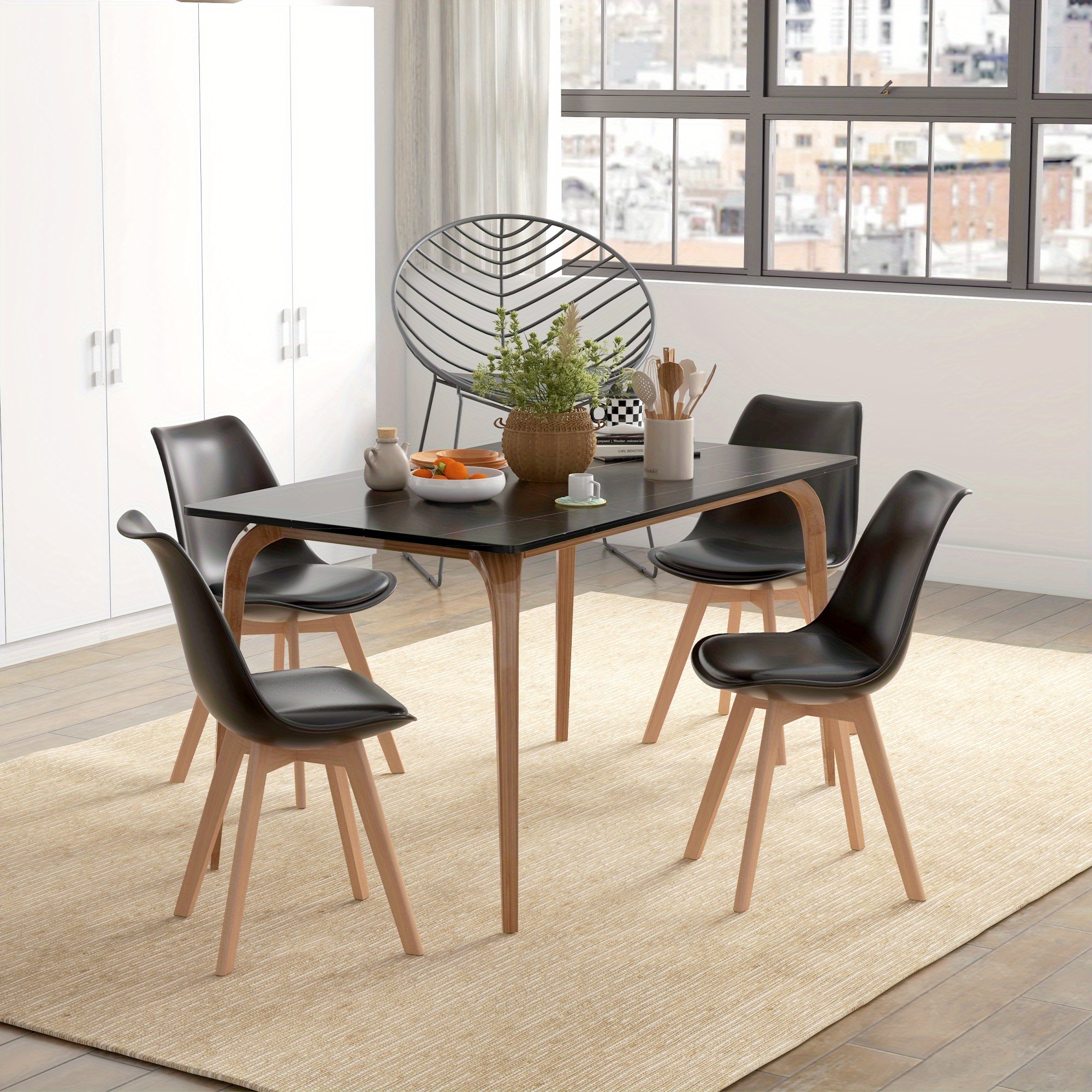 TEMU Homcom Dining Chairs Set Of 4, Modern Kitchen Chairs With Pu Leather Cushion And Wood Base, Upholstered Accent Chairs For Living Room And Dining