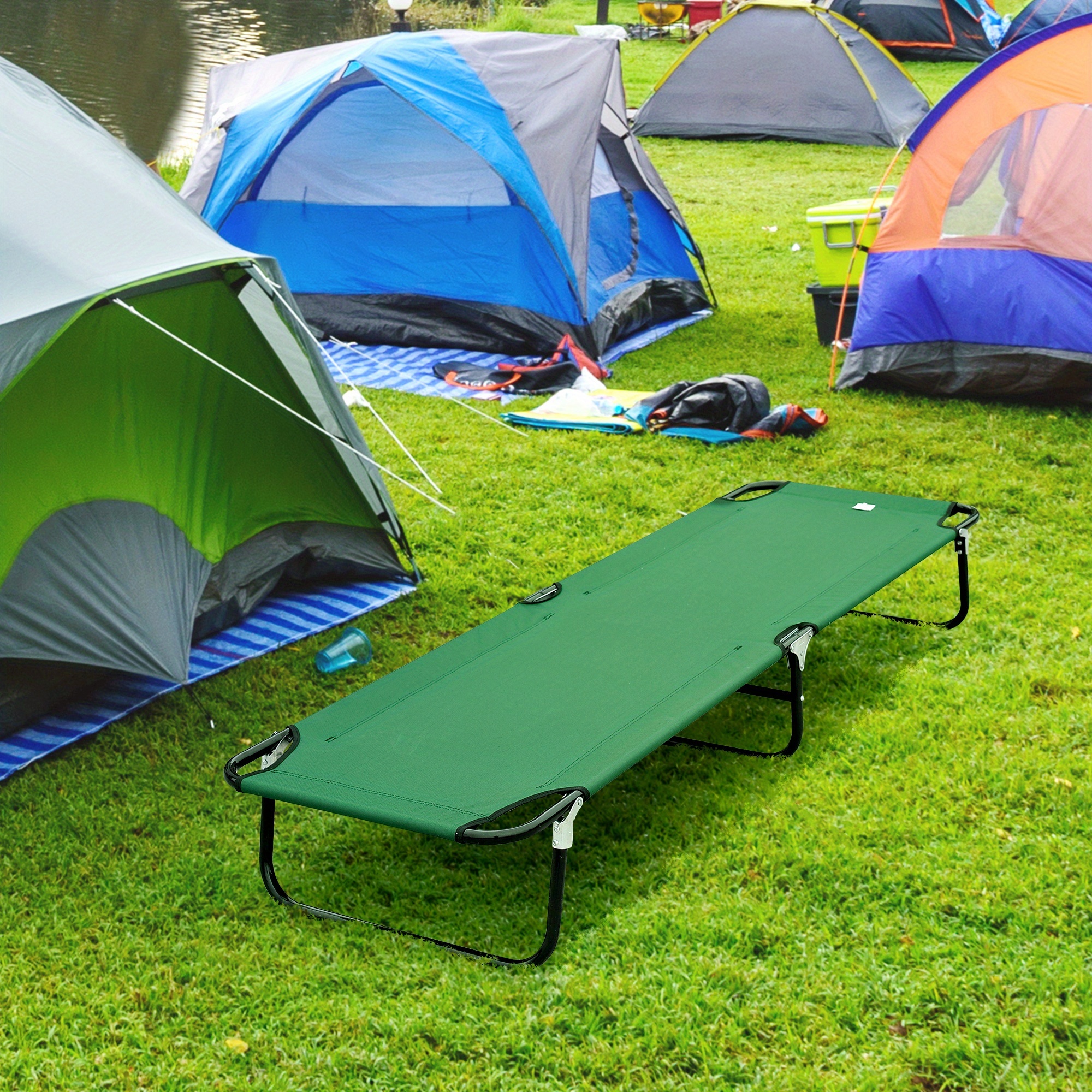 TEMU Outsunny 74.75" X 22.75" X 11" Folding Camping Cot For Adults Portable Outdoor Sleeping Bed
