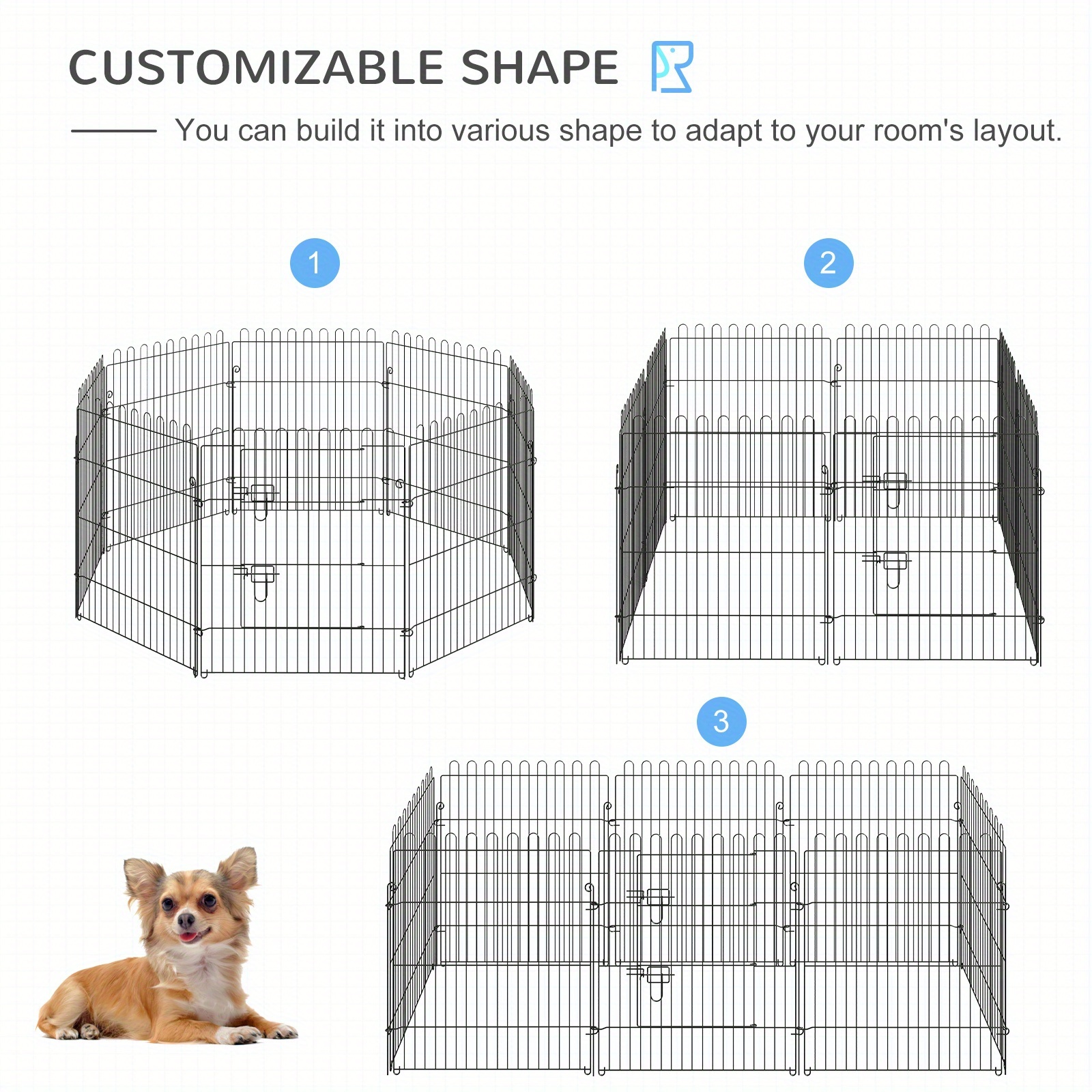 PawHut Dog Playpen Puppy Play Pen, Pet Exercise Fences for Outside Indoor, Foldable Dog Kennel, 30''H