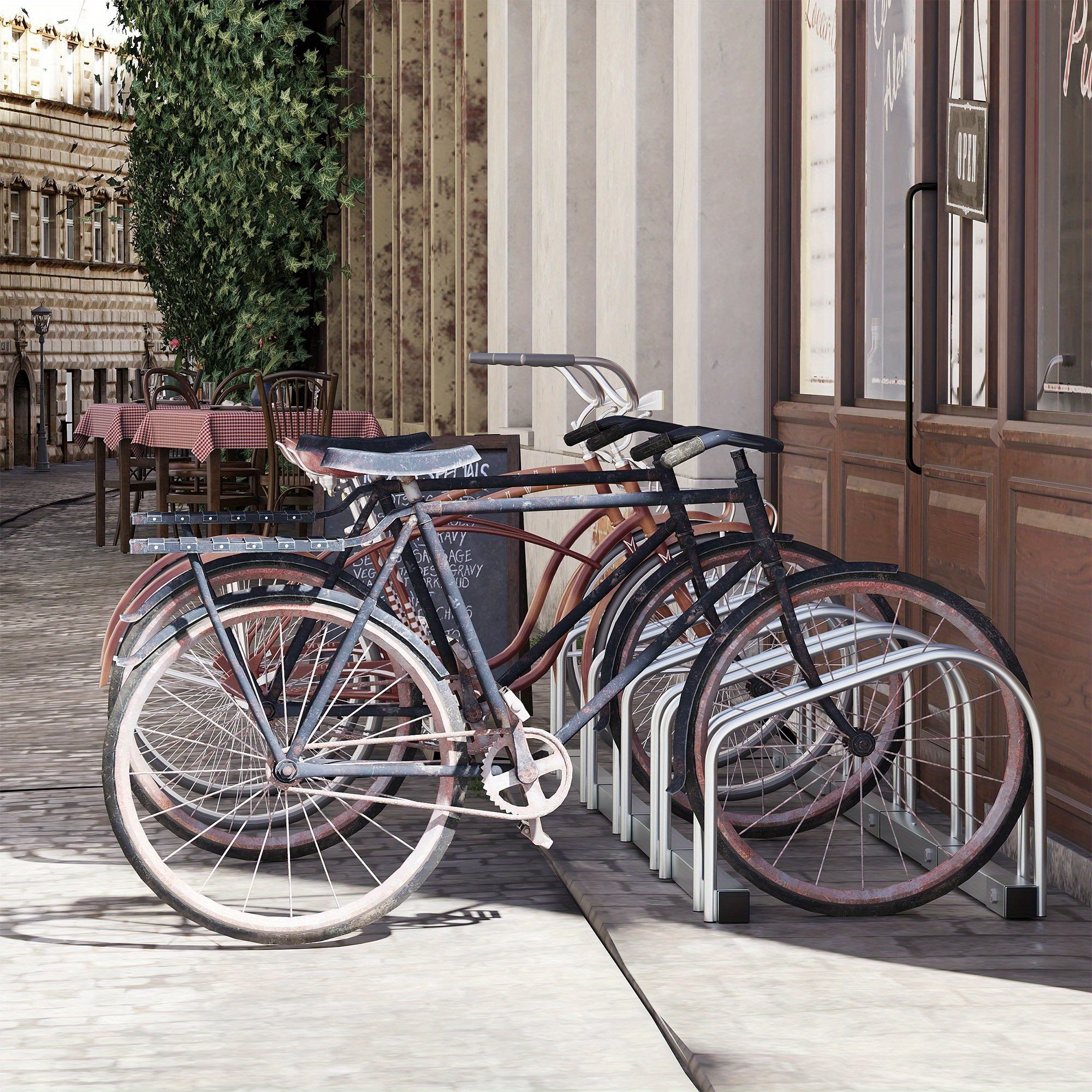 TEMU Support de Sol pour 5 Vélos HOMCOM - -Vélo en Fer Durable, Finition Brossée, Intégrée pour Utilisation Intérieure & Extérieure