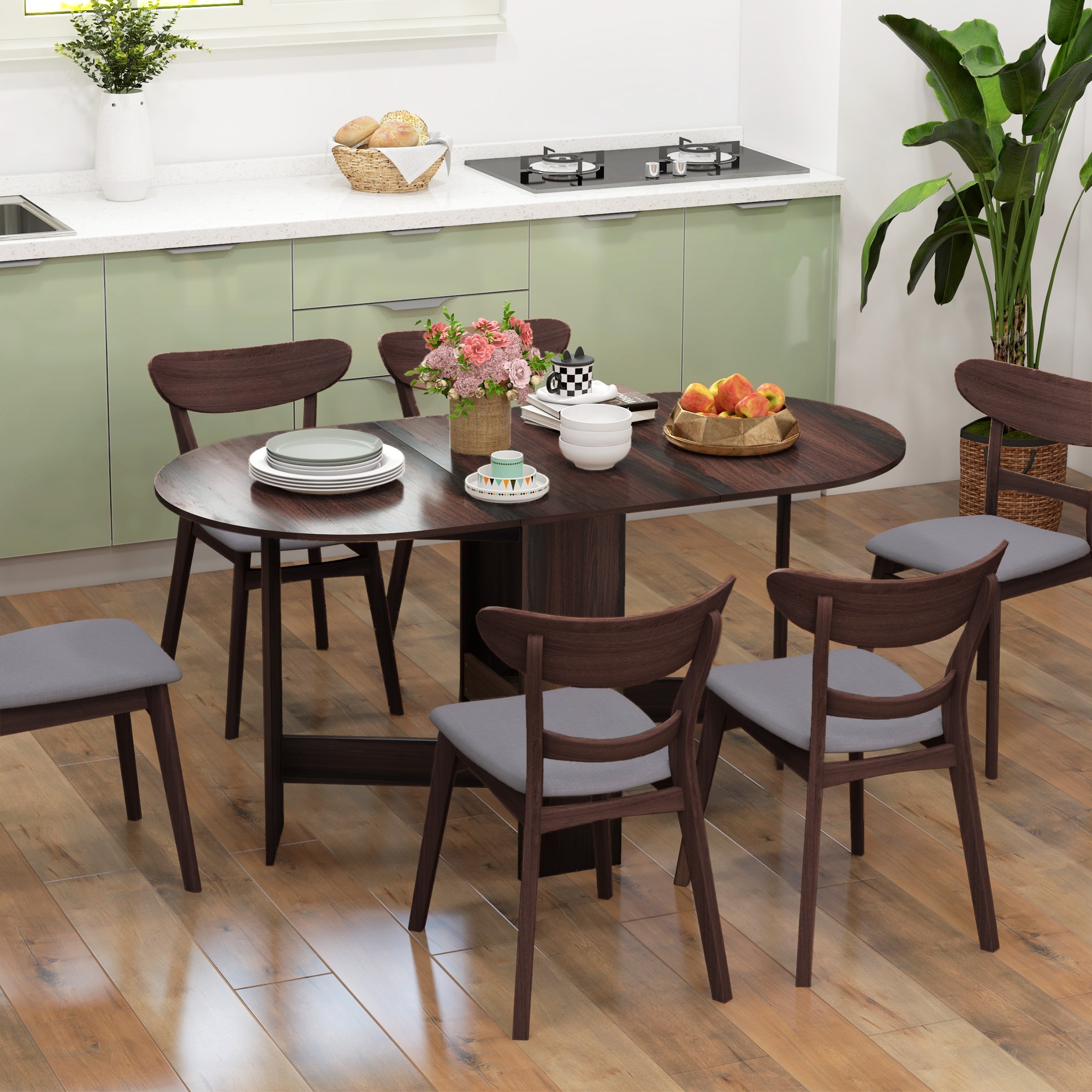 TEMU Table de salle à manger pliante HOMCOM, table à abattants de 64 pouces pour espaces, table ovale pliable pour , à manger, brun vieilli