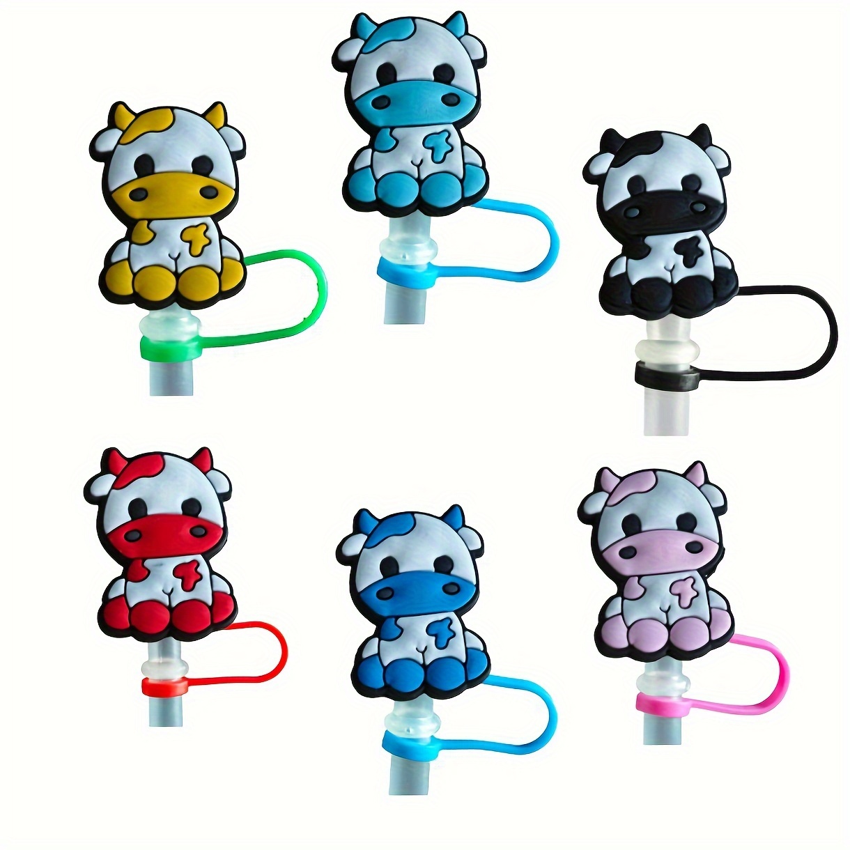 Straw Tips Cover, Reusable Straw Toppers, Kawaii Cow Silicone
