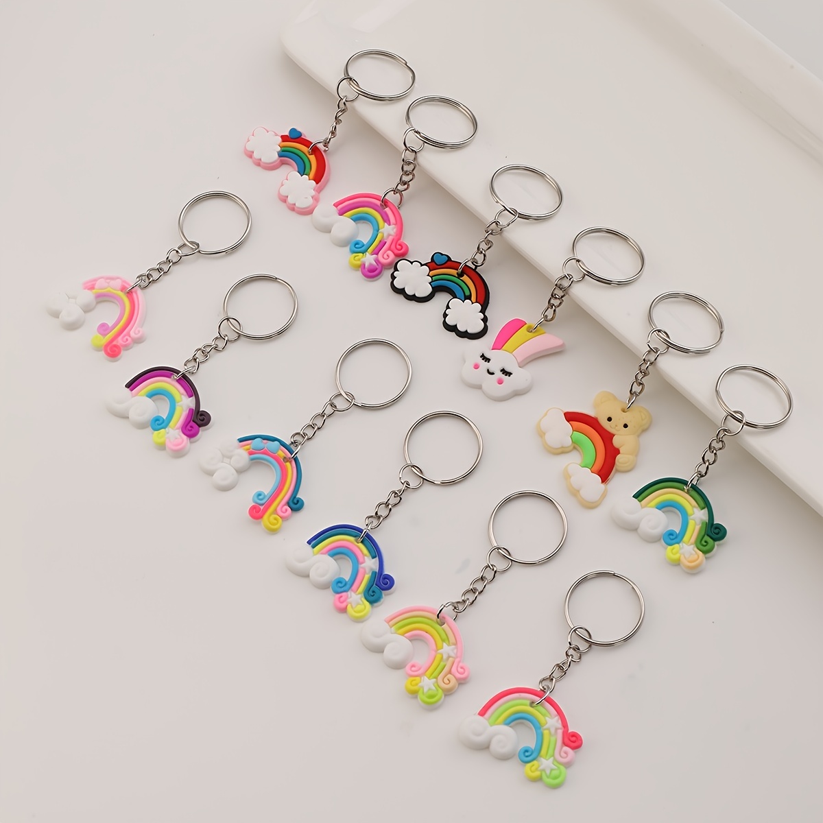 12pcs PVC Silicone Rainbow Keychain Bag Charm for Birthday Party Favor Supplies