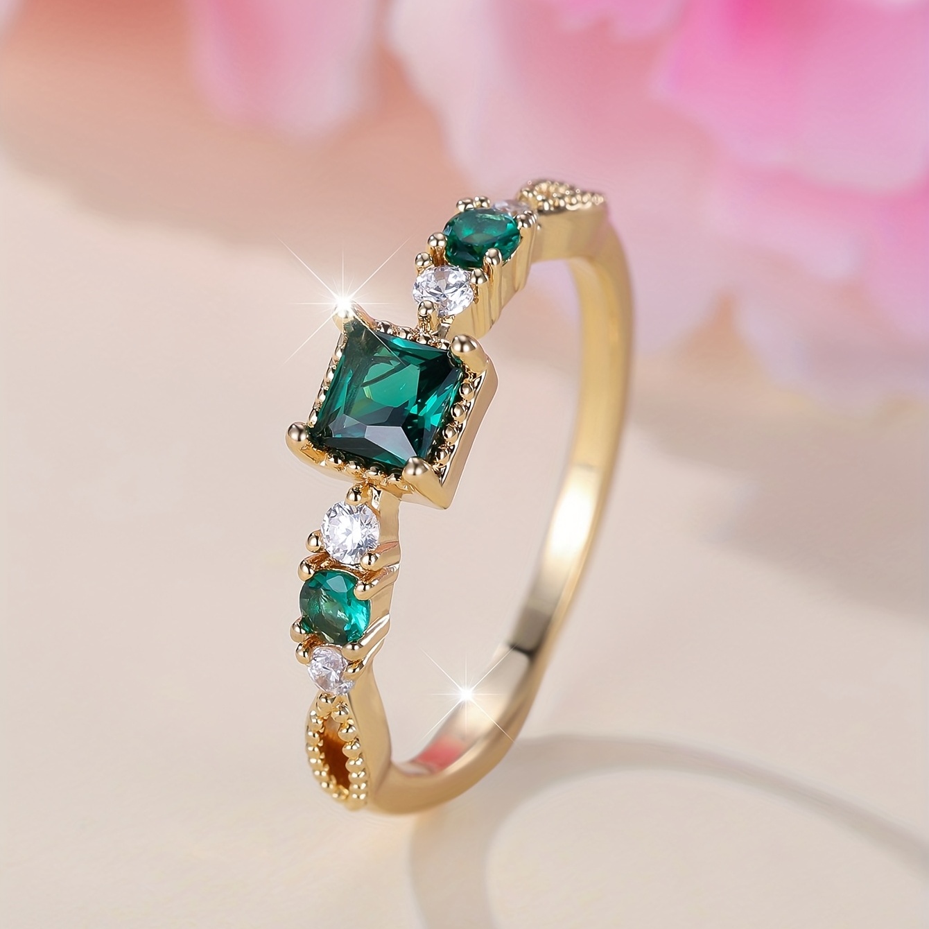 Vintage Zirconia Inlaid Ring - Dainty Birthday Gift