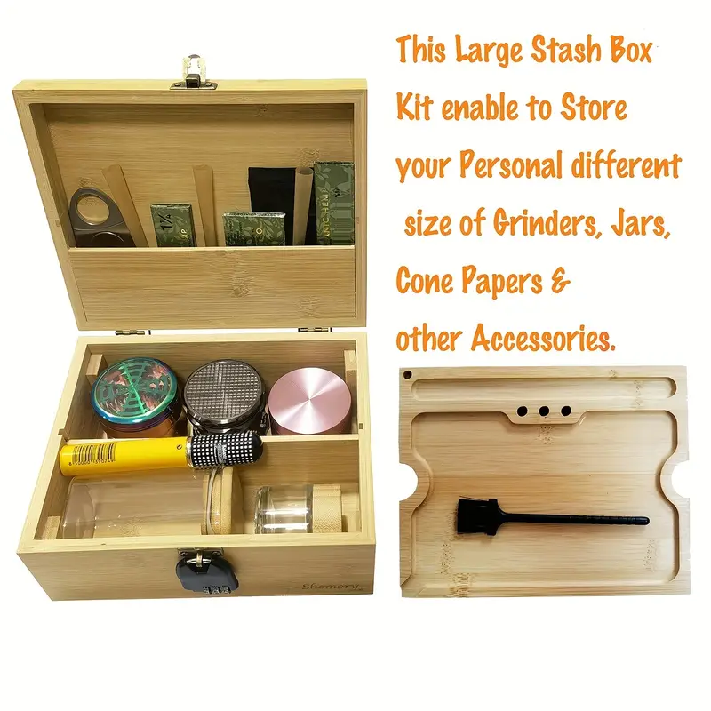 Large Stash Box Wooden Storage Box Tray Bamboo Storage Box - Temu